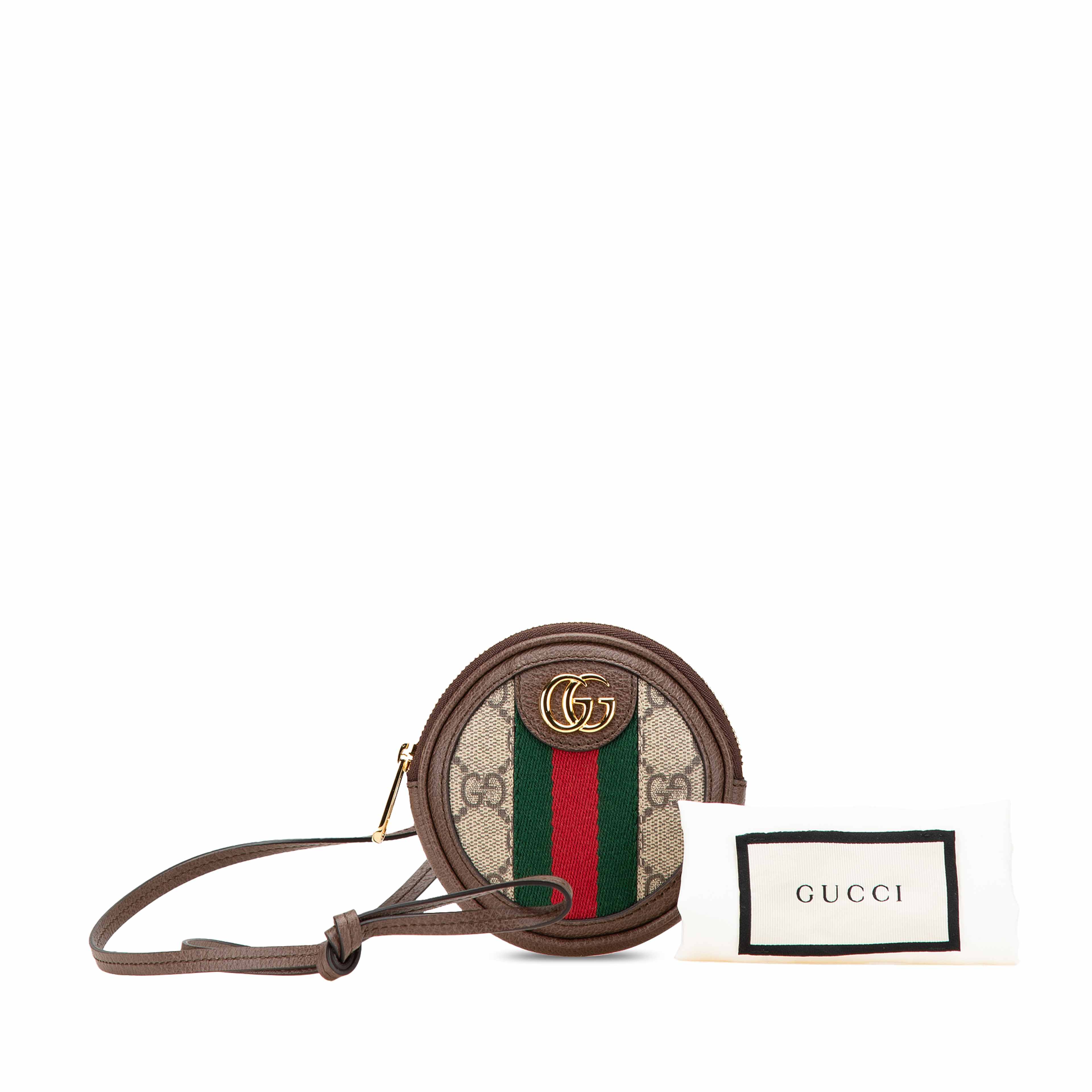 Gucci Mini Gg Supreme Ophidia Round Neck Pouch, från Luxclusif, i färgen beige. Klicka för att öppna bilden i stort format