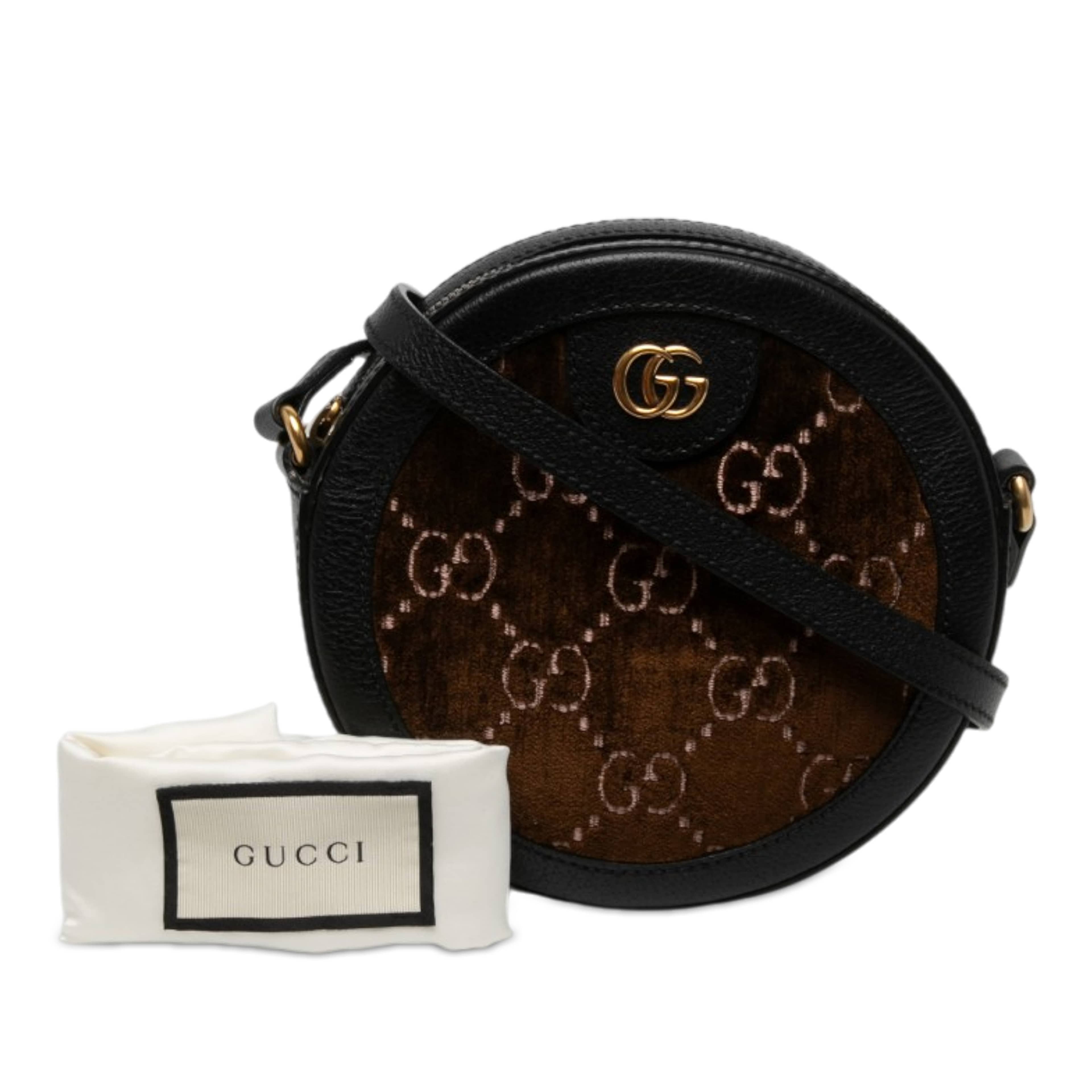 Gucci Gg Velvet Ophidia Round Crossbody, från Luxclusif, i färgen svart. Klicka för att öppna bilden i stort format