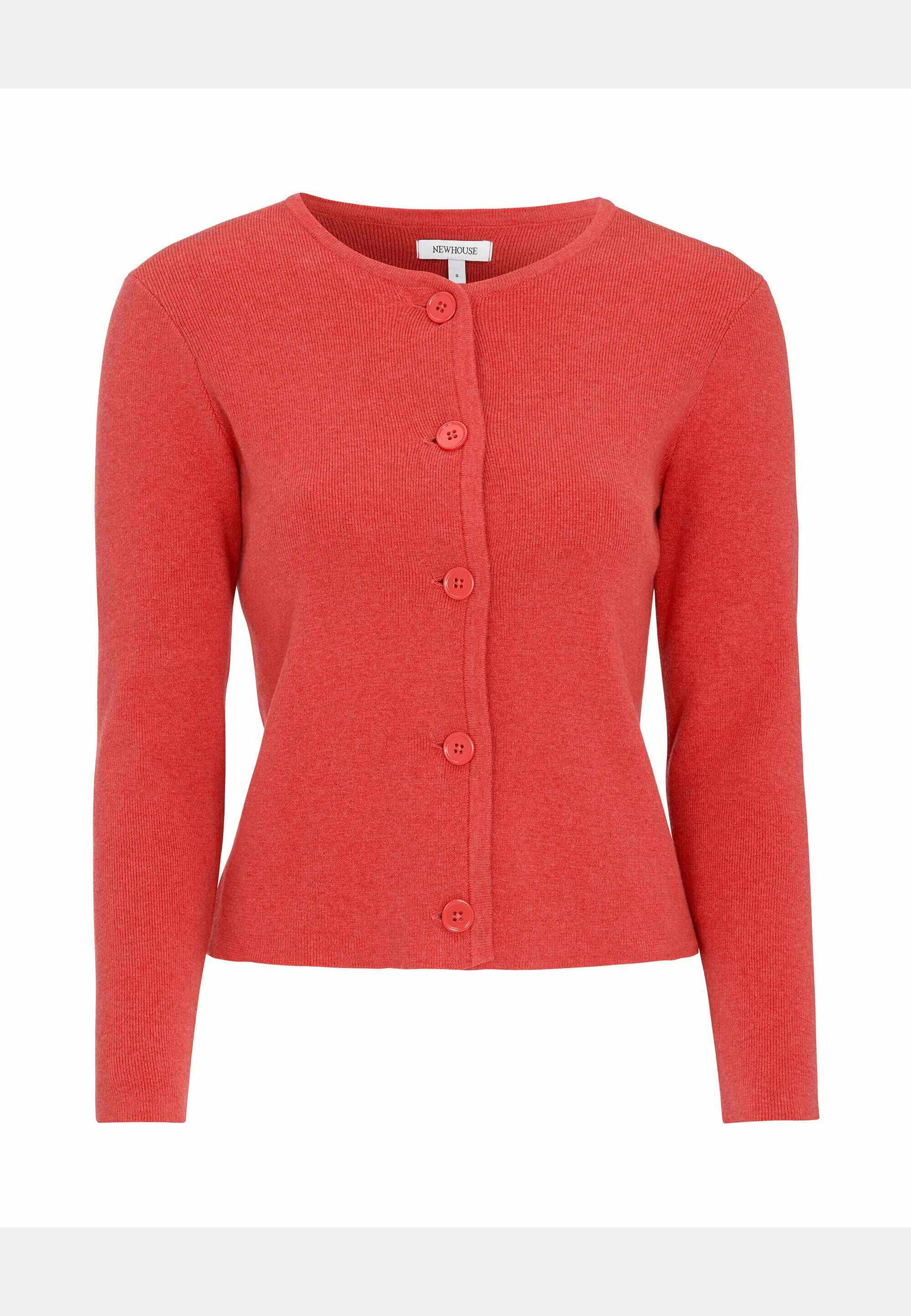 Felicity Rib Cardigan, från Newhouse, i färgen hallonröd. Klicka för att öppna bilden i stort format