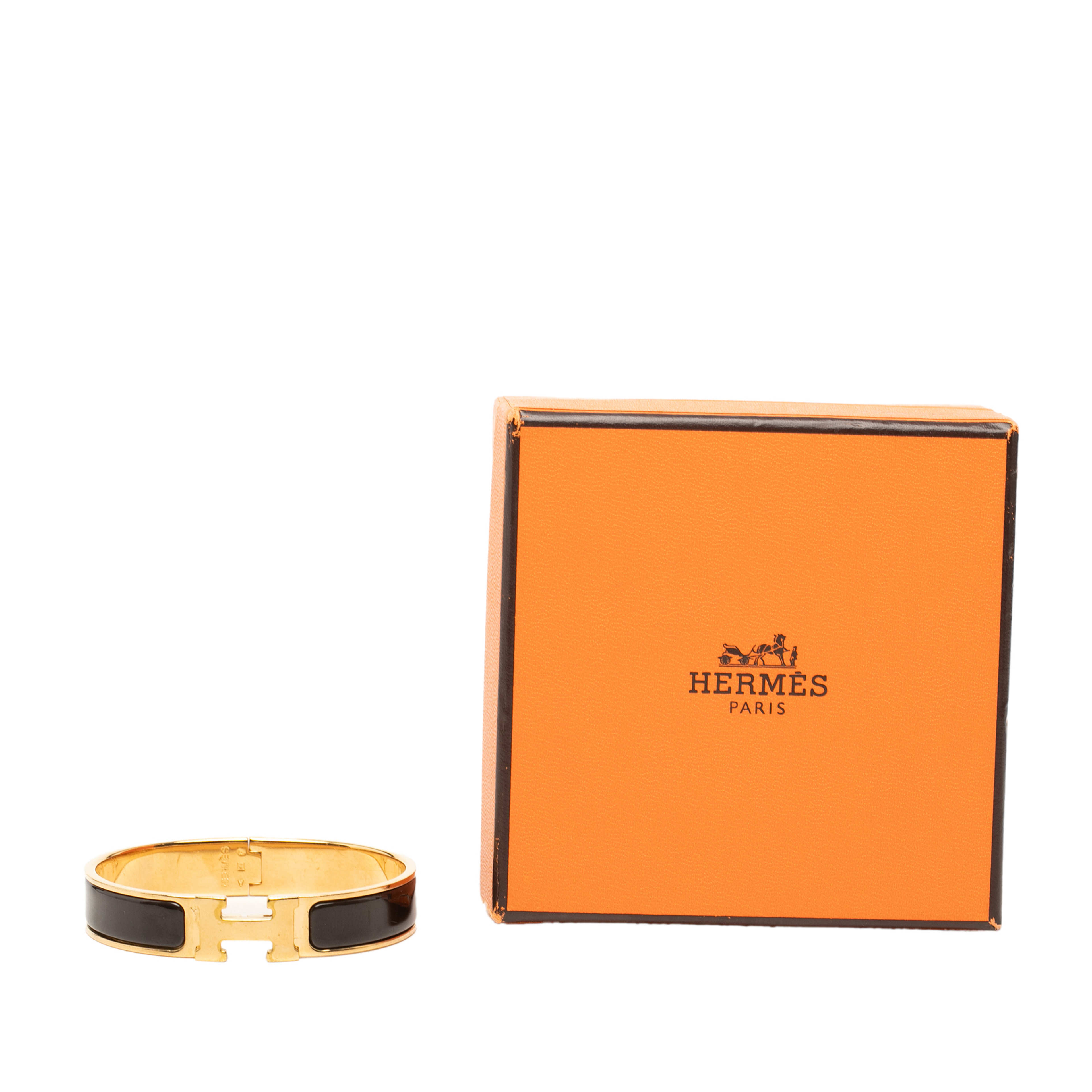 Hermès Narrow Enamel Clic H Bracelet Pm, från Luxclusif, i färgen svart. Klicka för att öppna bilden i stort format