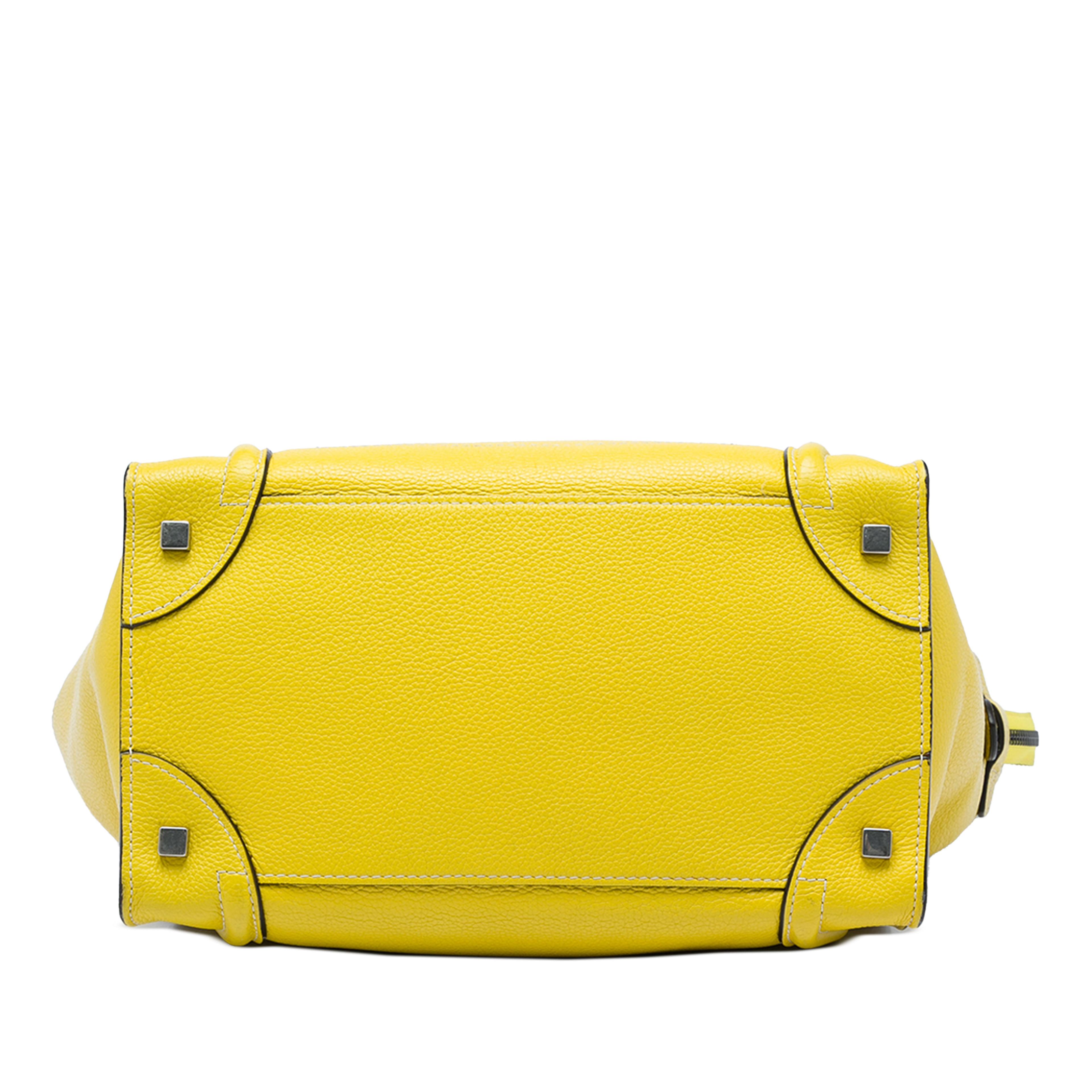 Celine Mini Calfskin Luggage Tote, från Luxclusif, i färgen gul. Klicka för att öppna bilden i stort format
