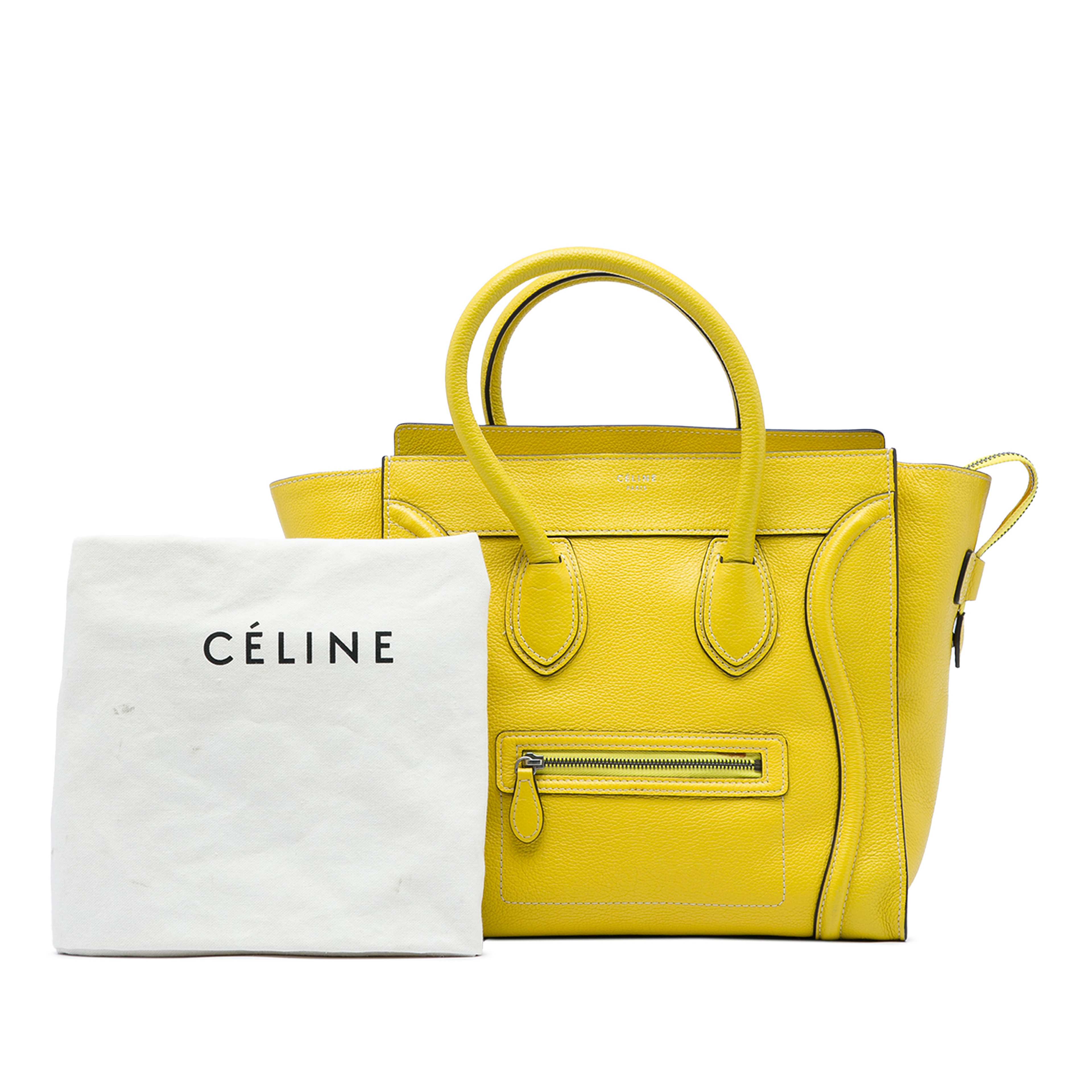 Celine Mini Calfskin Luggage Tote, från Luxclusif, i färgen gul. Klicka för att öppna bilden i stort format