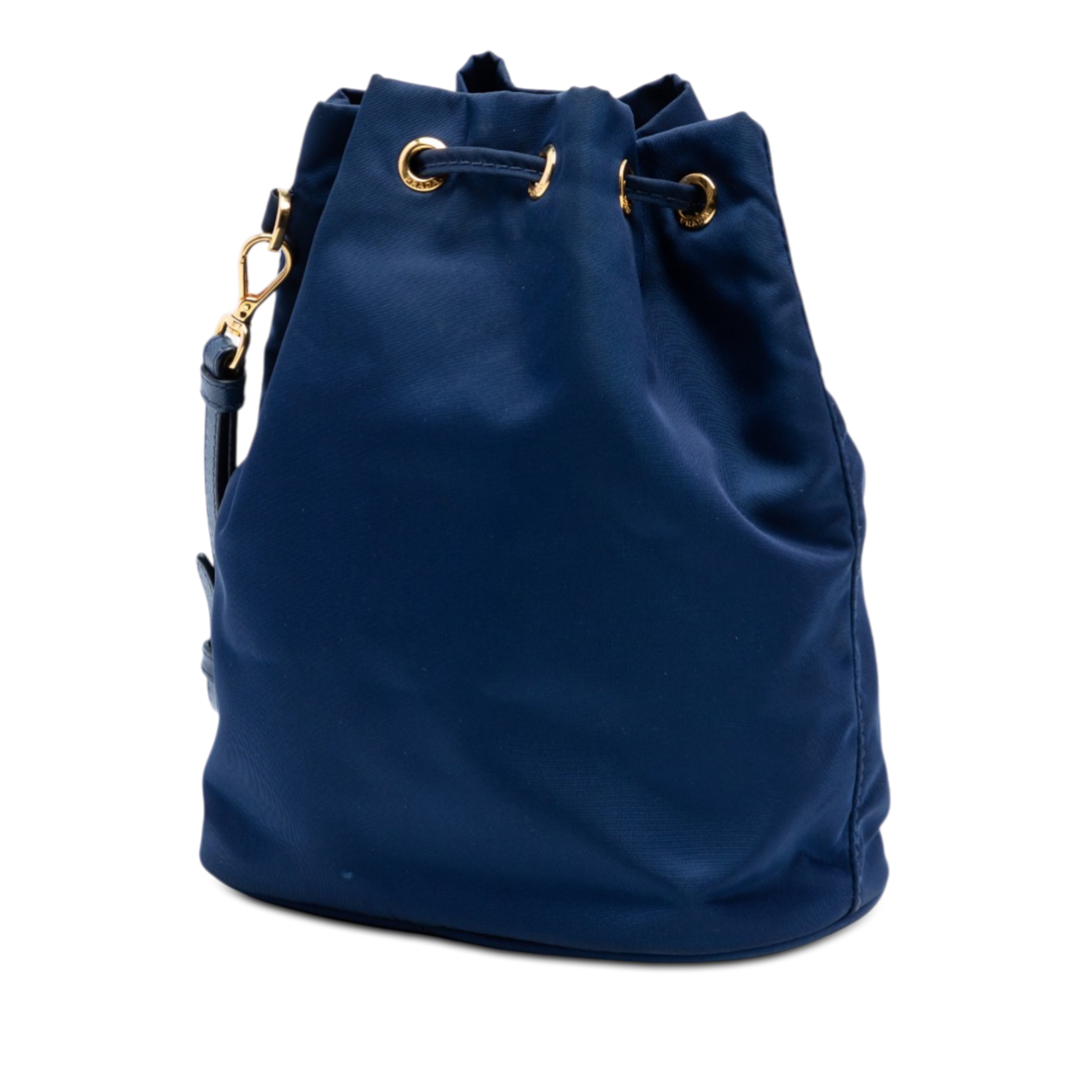 Prada Re-nylon Drawstring Pouch, från Luxclusif, i färgen blå. Klicka för att öppna bilden i stort format