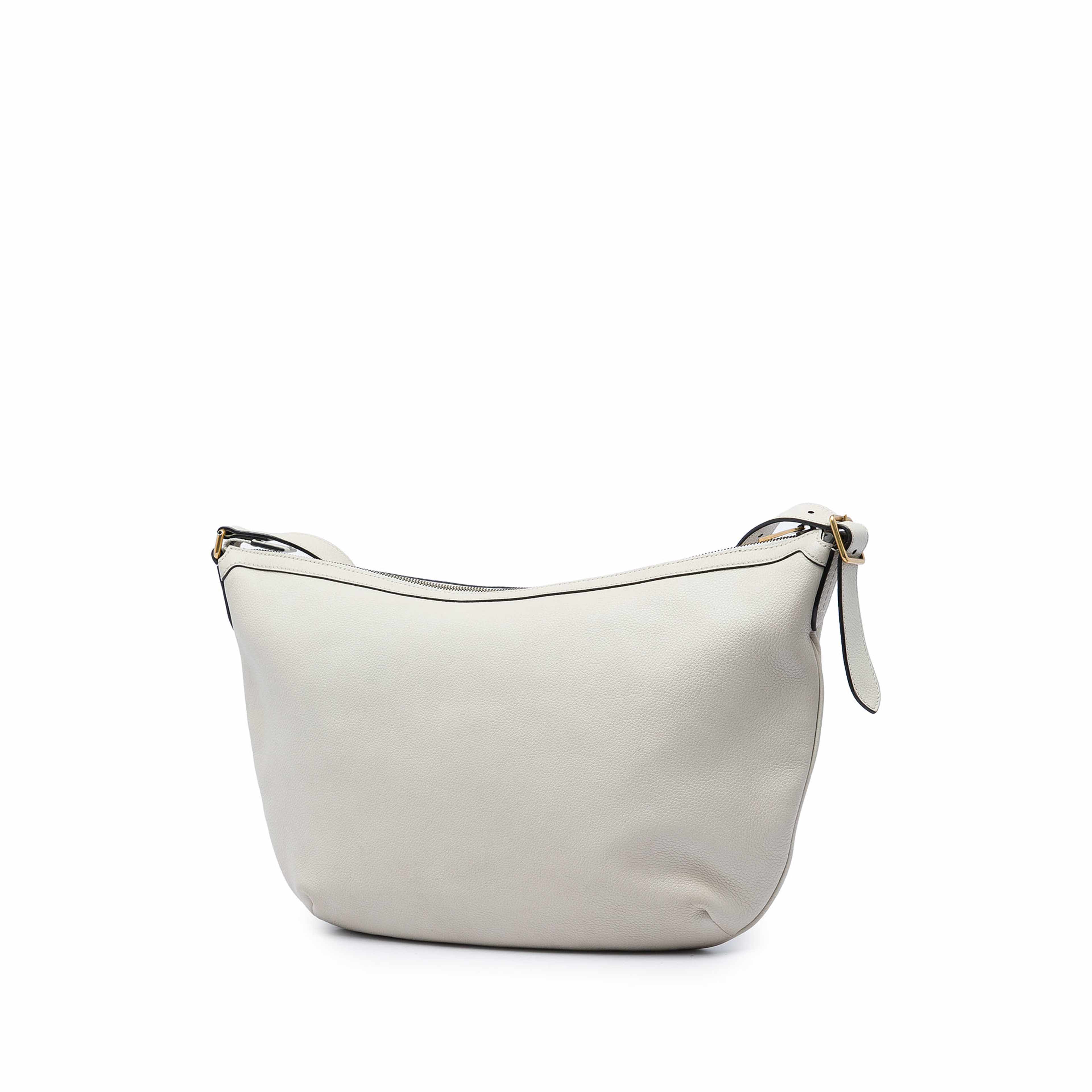 Gucci Grained Calfskin Logo Half Moon Crossbody, från Luxclusif, i färgen vit. Klicka för att öppna bilden i stort format