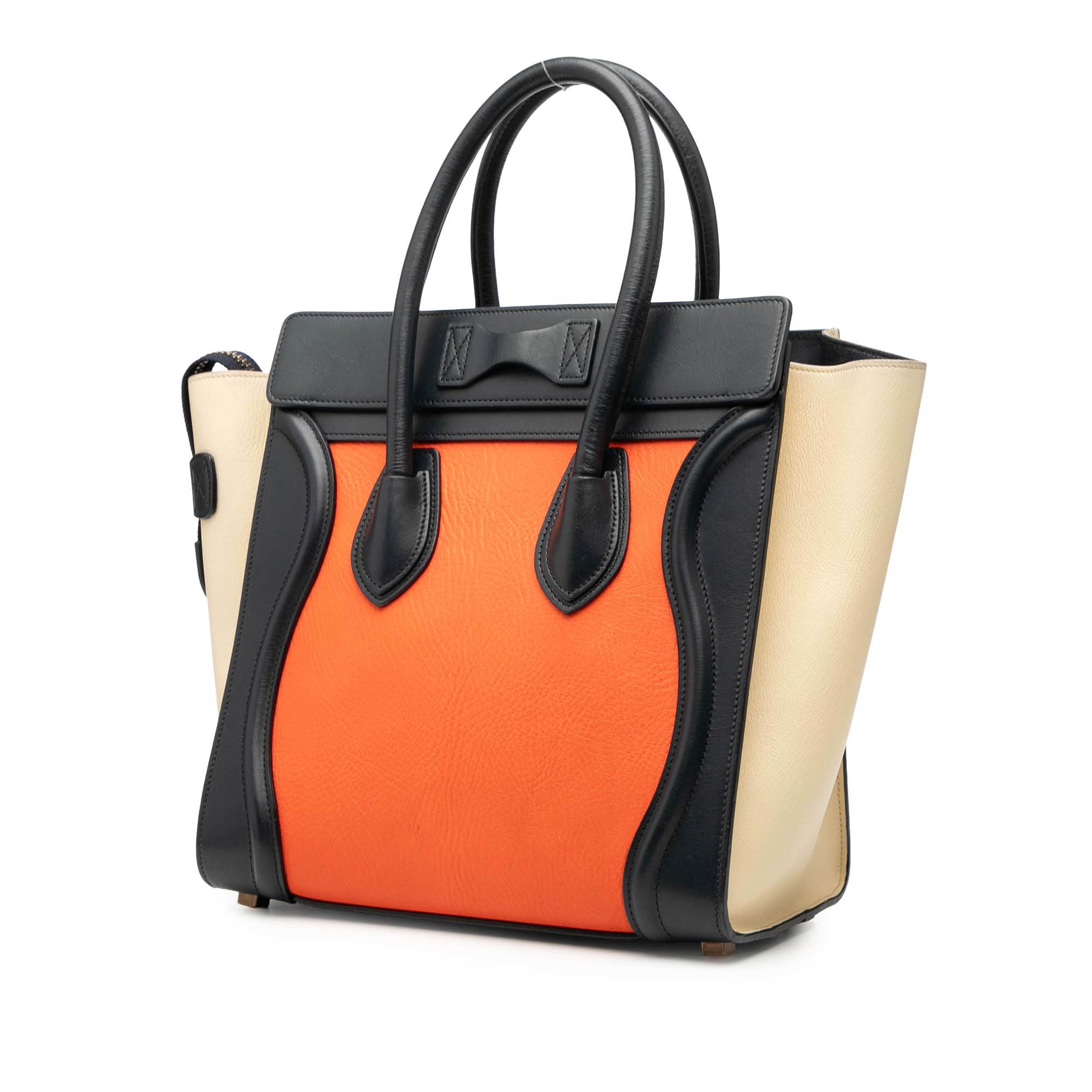 Celine Micro Tricolor Leather Luggage Tote, från Luxclusif, i färgen orange. Klicka för att öppna bilden i stort format