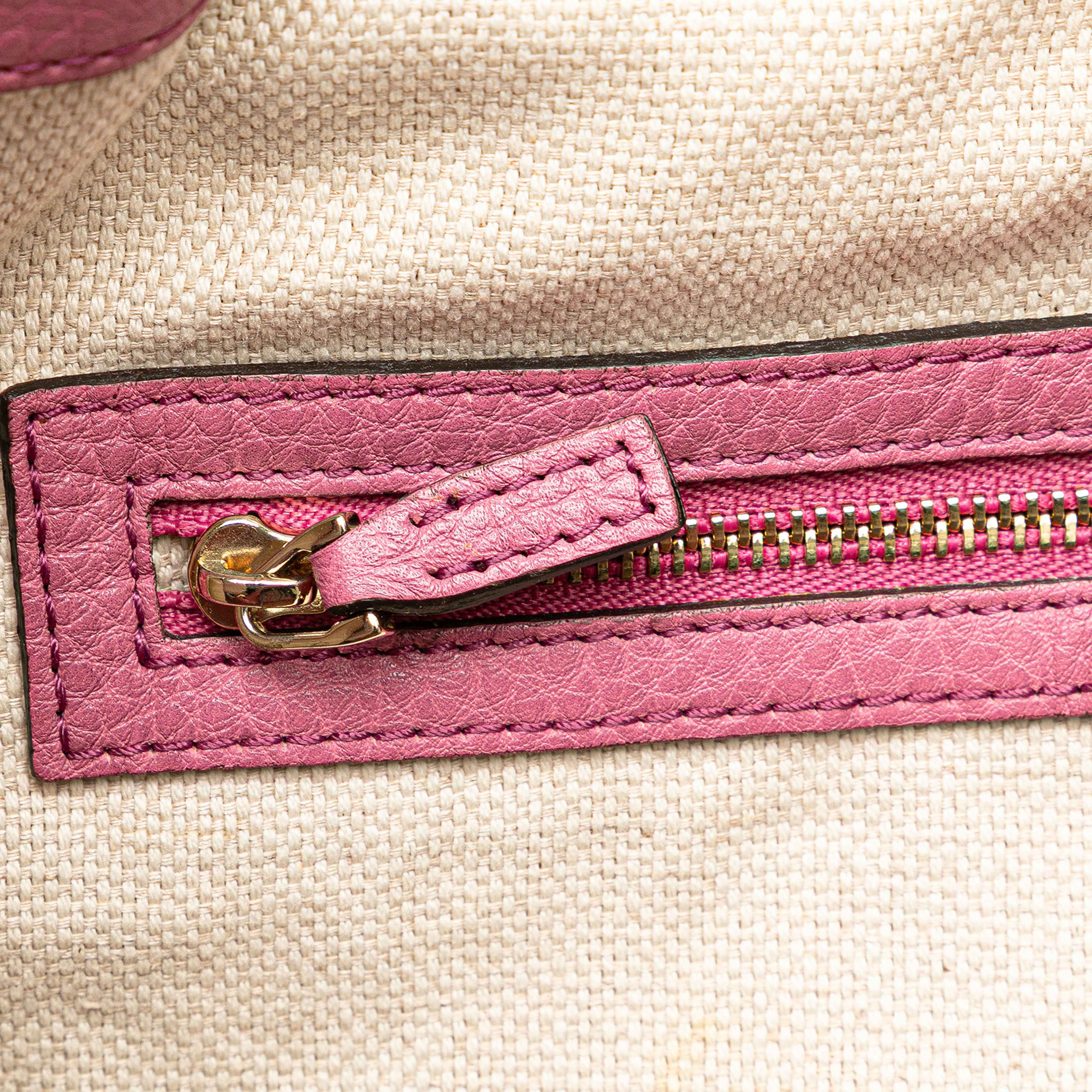 Gucci Medium Leather Soho Cellarius Tote, från Luxclusif, i färgen pink. Klicka för att öppna bilden i stort format