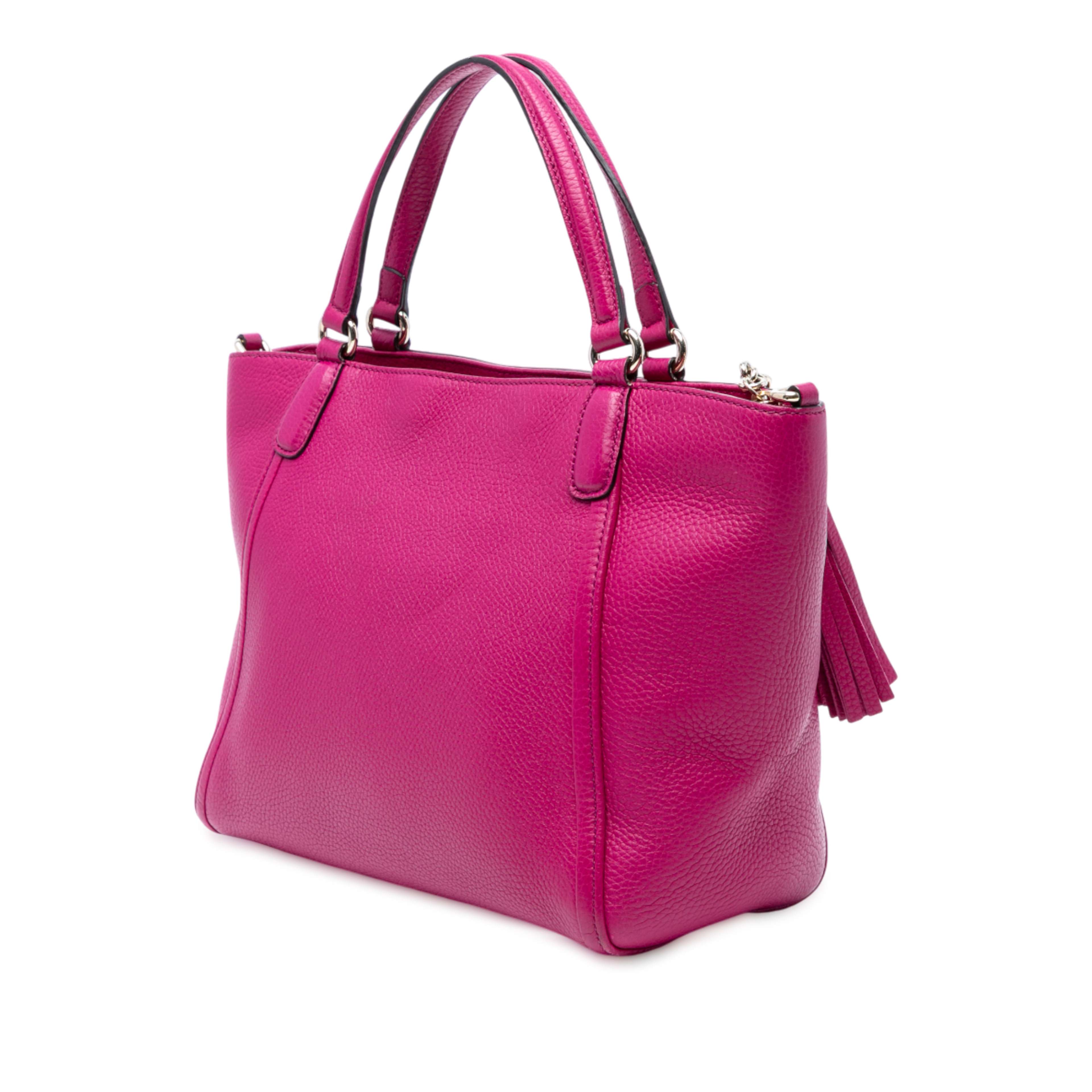 Gucci Small Leather Soho Cellarius Satchel, från Luxclusif, i färgen hot pink. Klicka för att öppna bilden i stort format