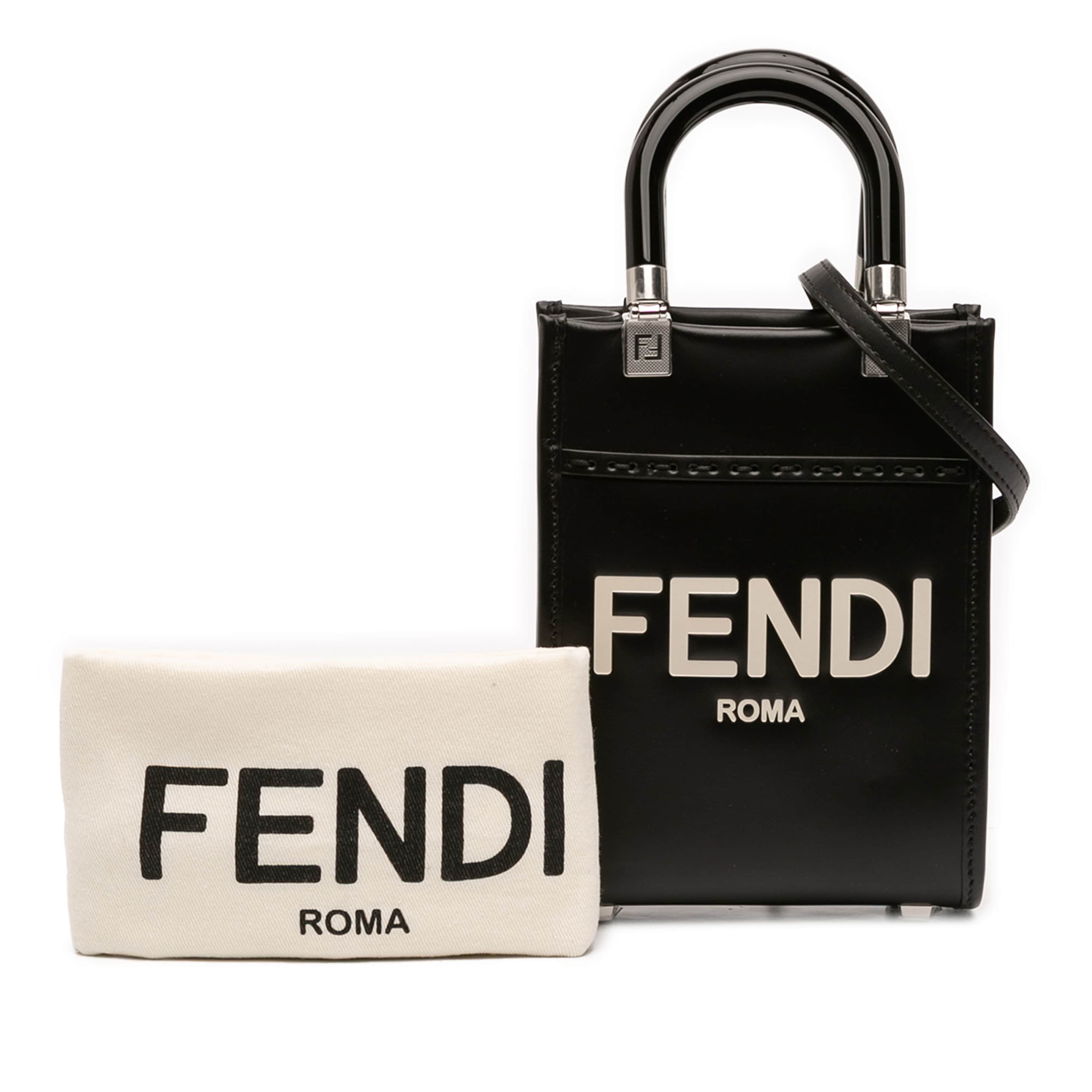 Fendi Mini Leather Sunshine Shopper Tote, från Luxclusif, i färgen svart. Klicka för att öppna bilden i stort format