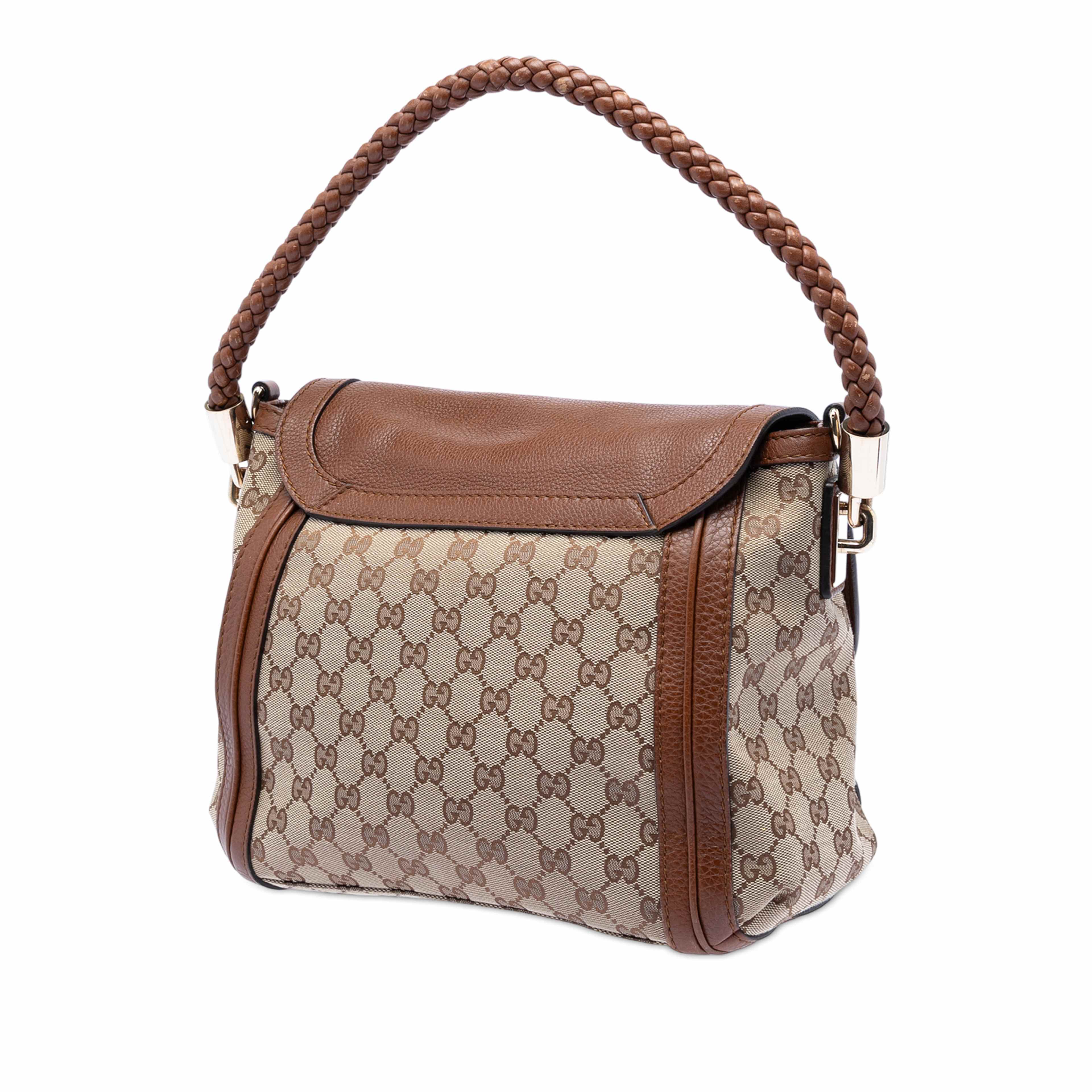 Gucci Gg Canvas Bella Flap Satchel, från Luxclusif, i färgen beige. Klicka för att öppna bilden i stort format