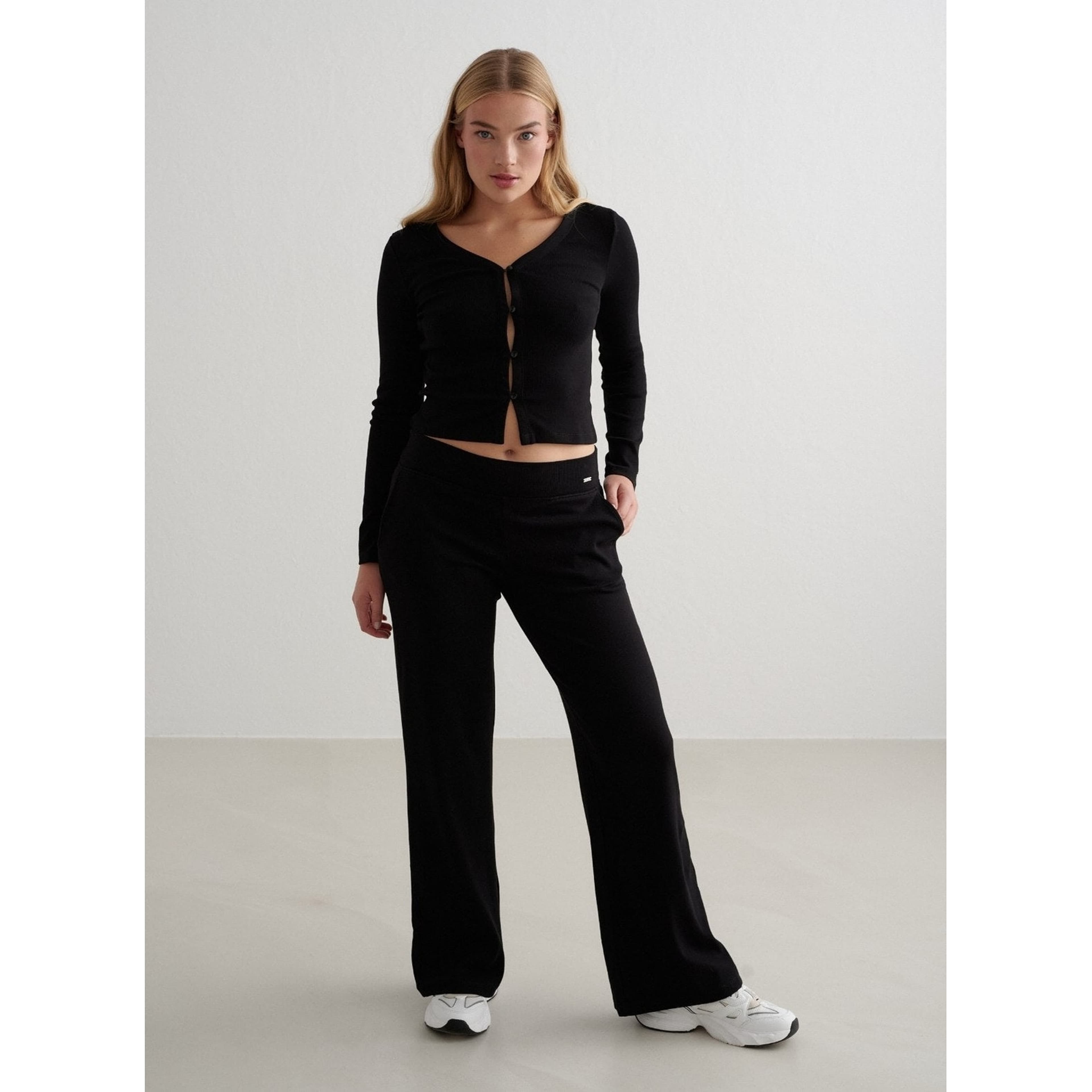 Black Ease Ribbed Cardigan