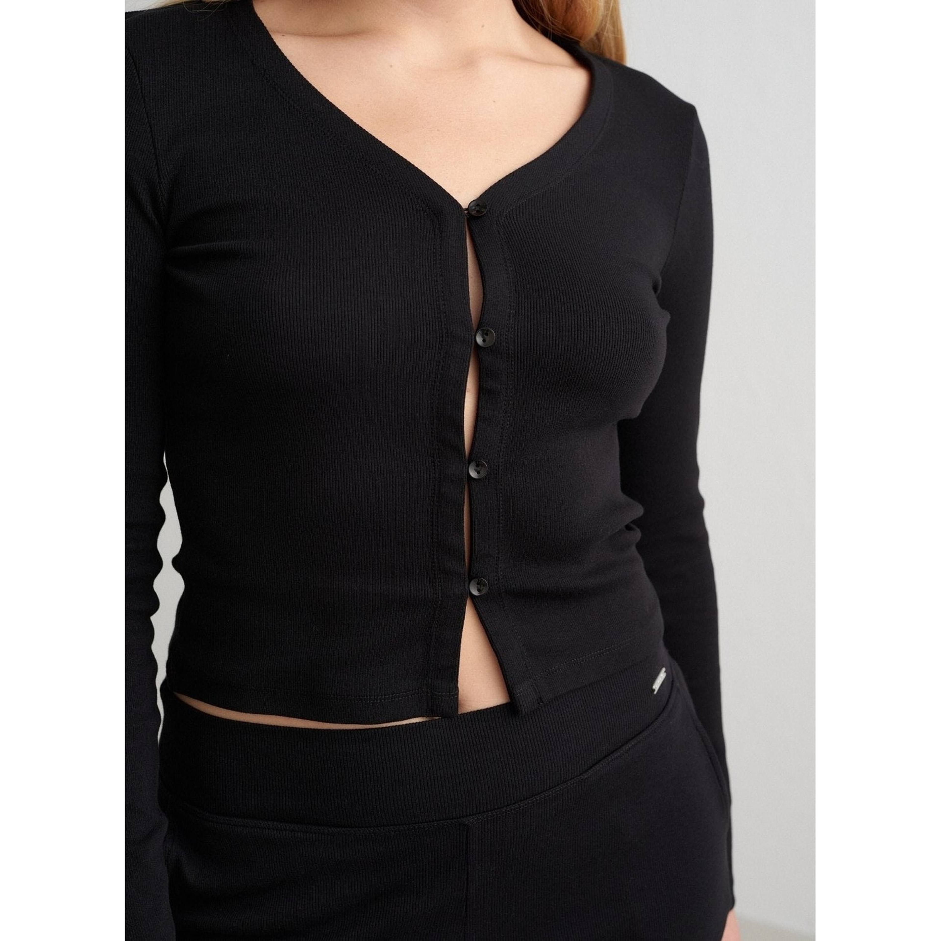 Black Ease Ribbed Cardigan