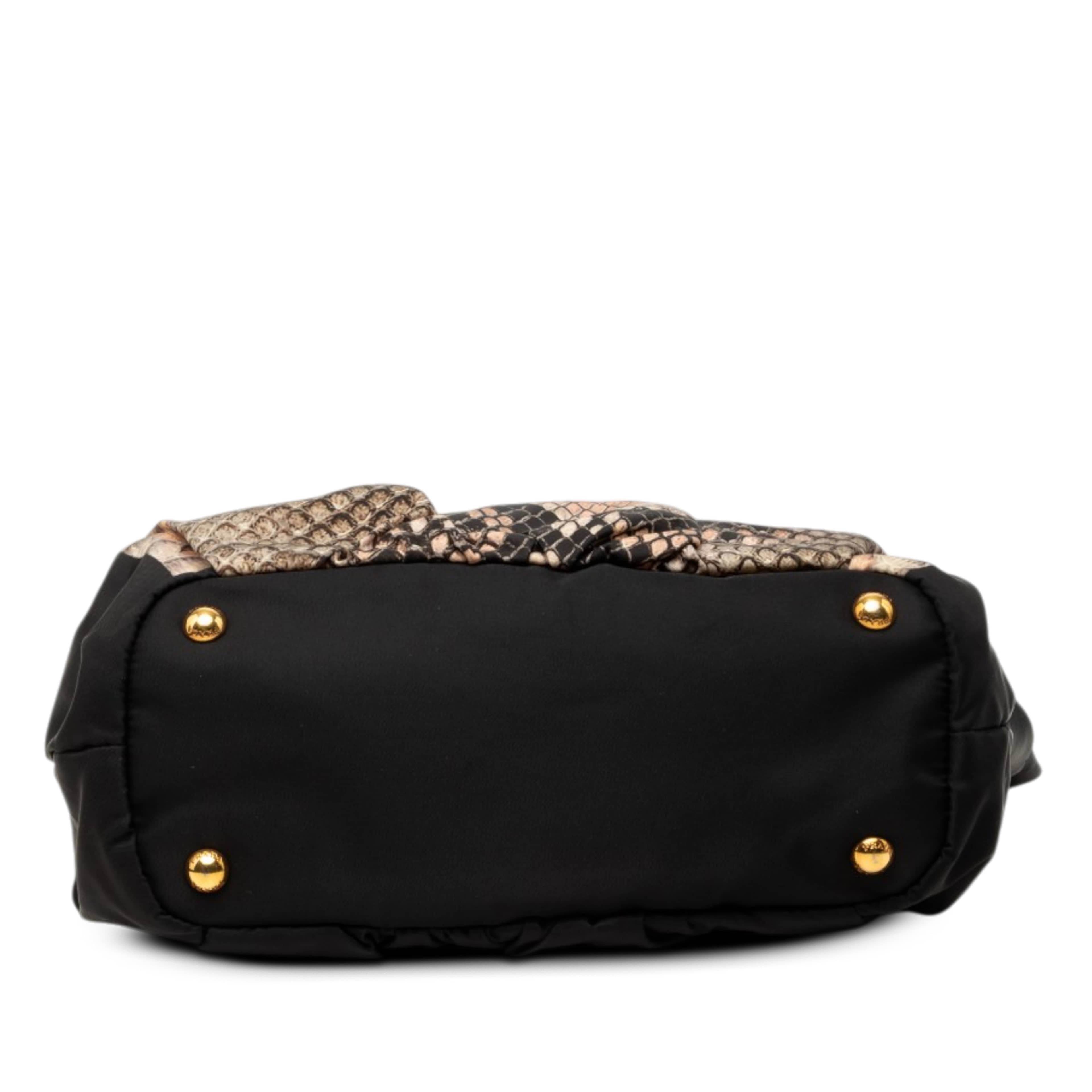 Prada Tessuto Python Print Bow Satchel, från Luxclusif, i färgen svart. Klicka för att öppna bilden i stort format