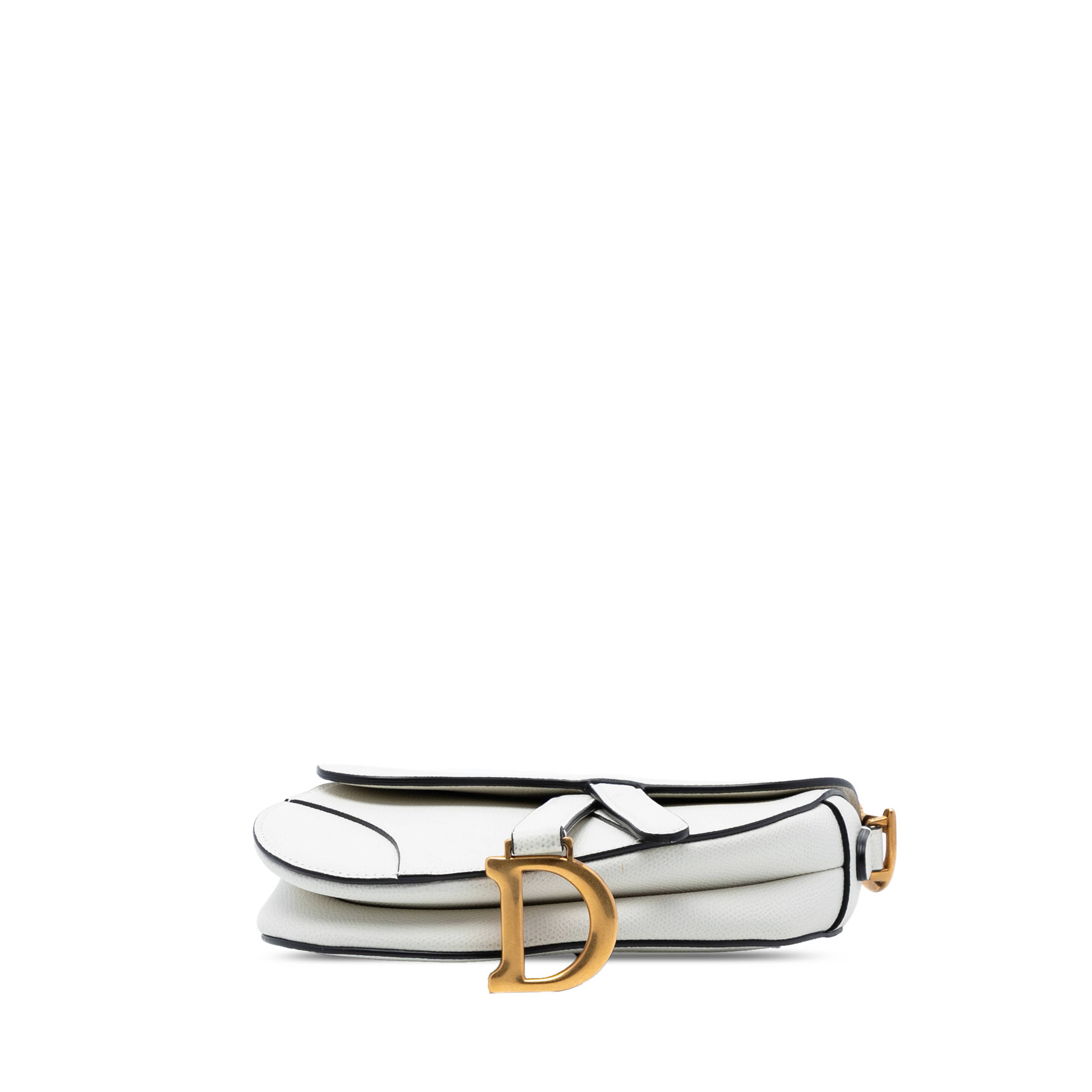 Dior Mini Grained Calfskin Saddle Bag, från Luxclusif, i färgen white. Klicka för att öppna bilden i stort format