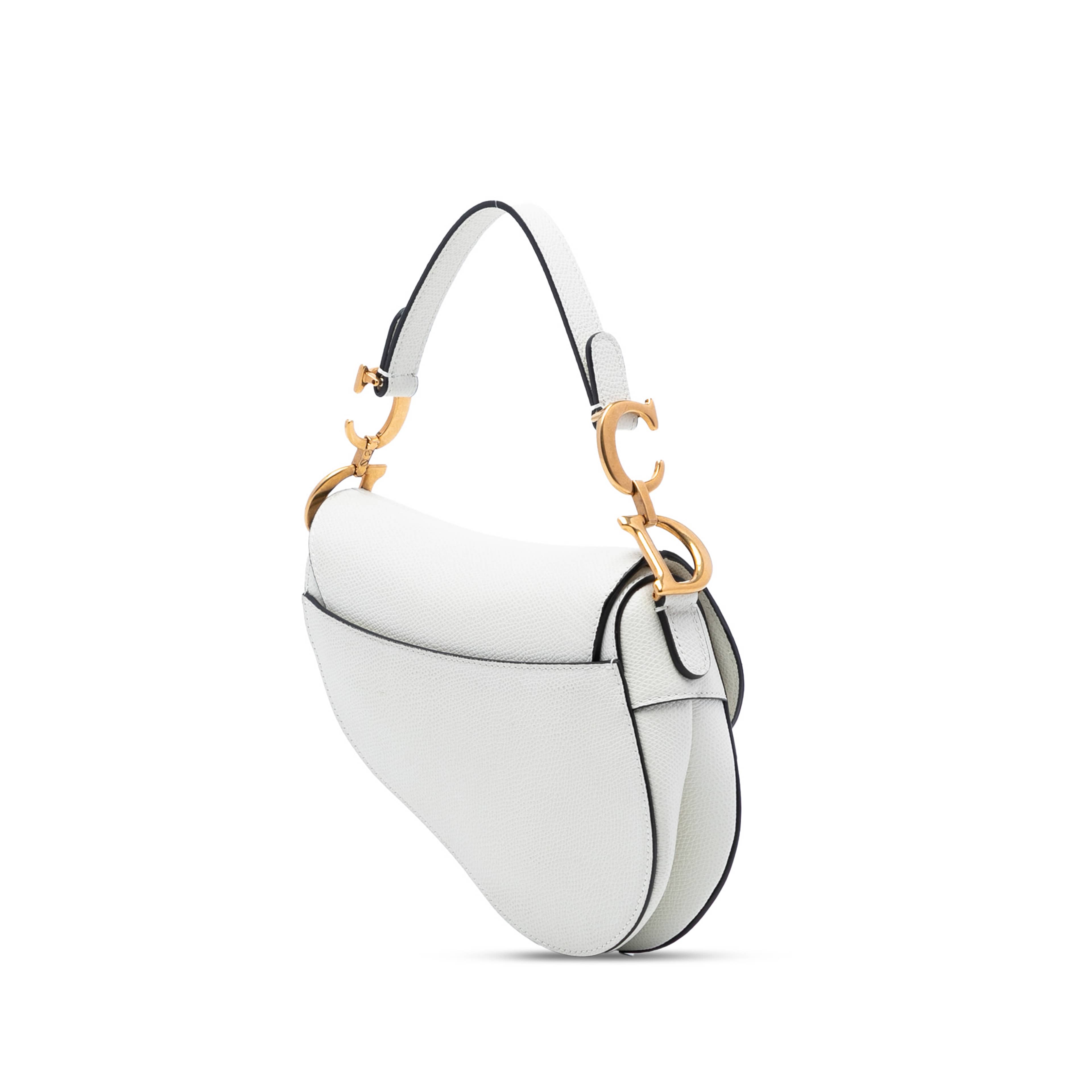 Dior Mini Grained Calfskin Saddle Bag, från Luxclusif, i färgen white. Klicka för att öppna bilden i stort format