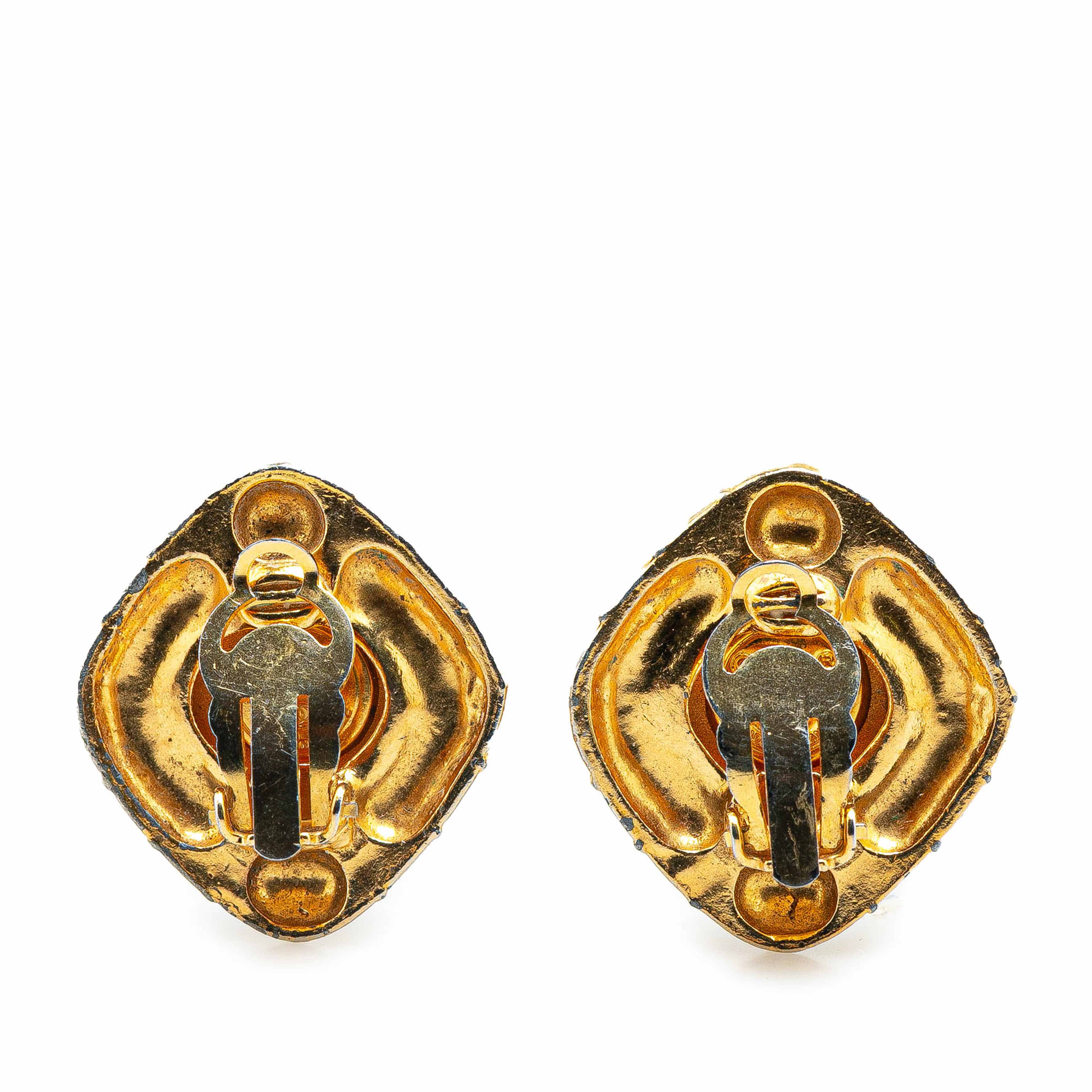 Chanel Gold Plated Diamond Crystal Clip On Earrings