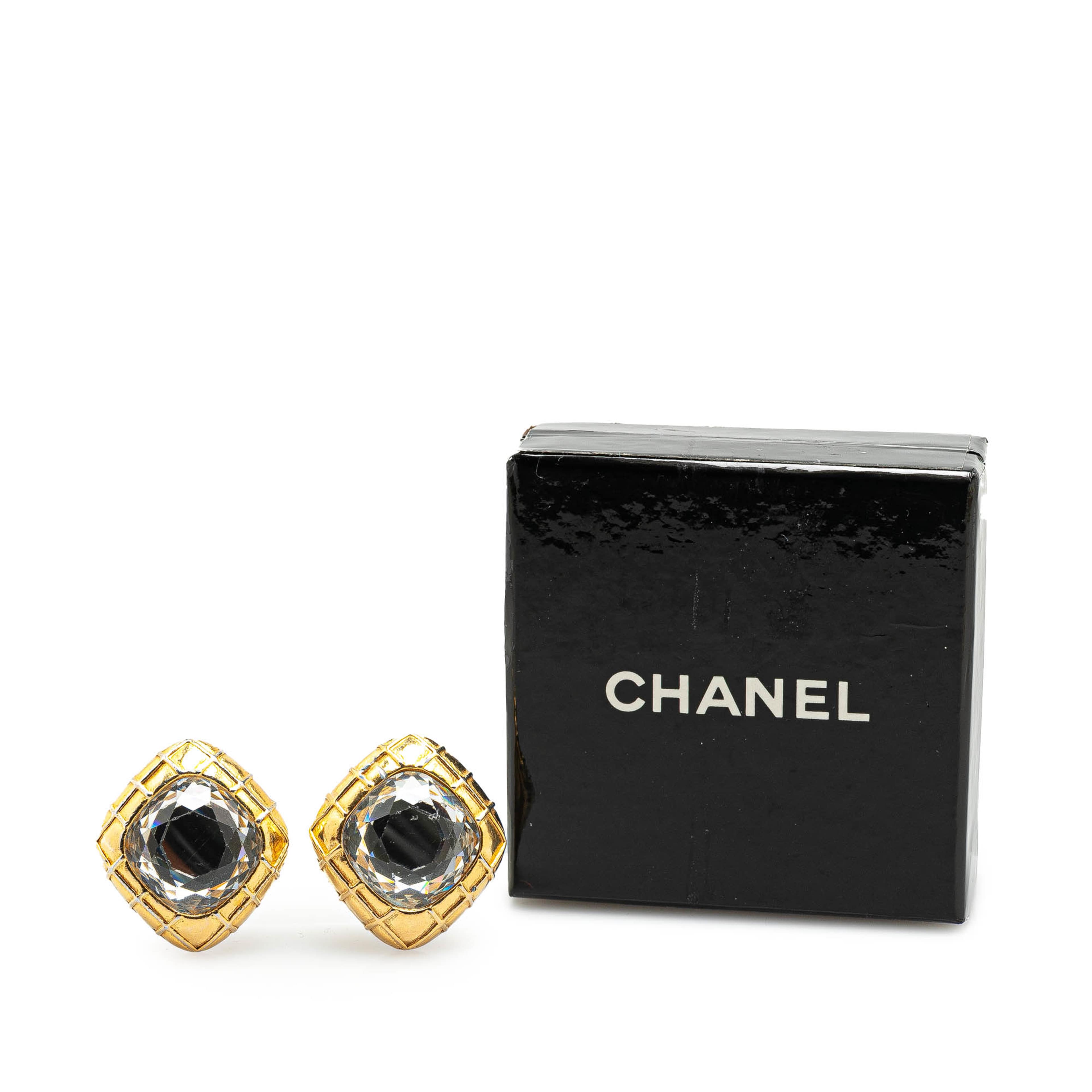 Chanel Gold Plated Diamond Crystal Clip On Earrings