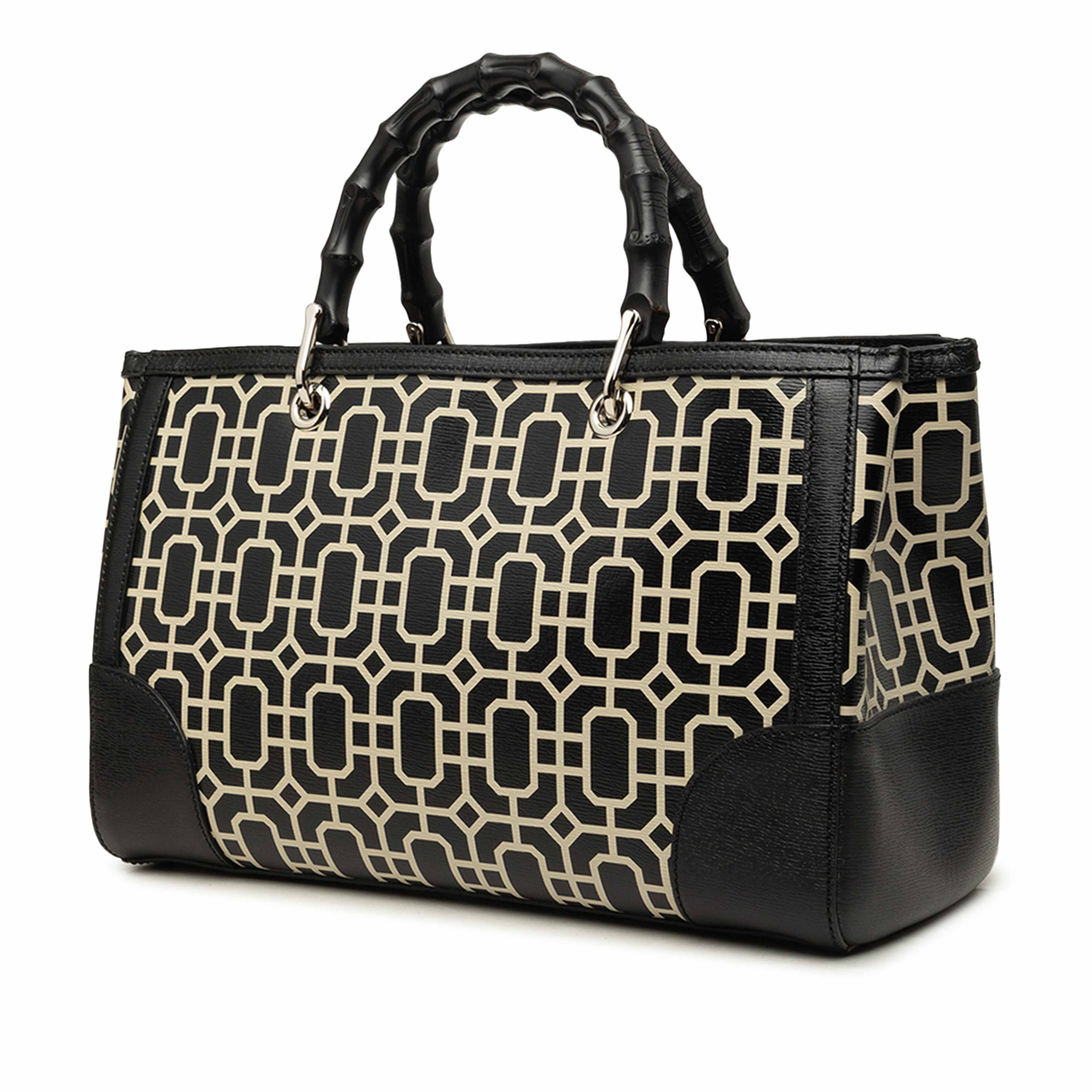 Gucci Medium Printed Calfskin Bamboo Satchel, från Luxclusif, i färgen svart. Klicka för att öppna bilden i stort format