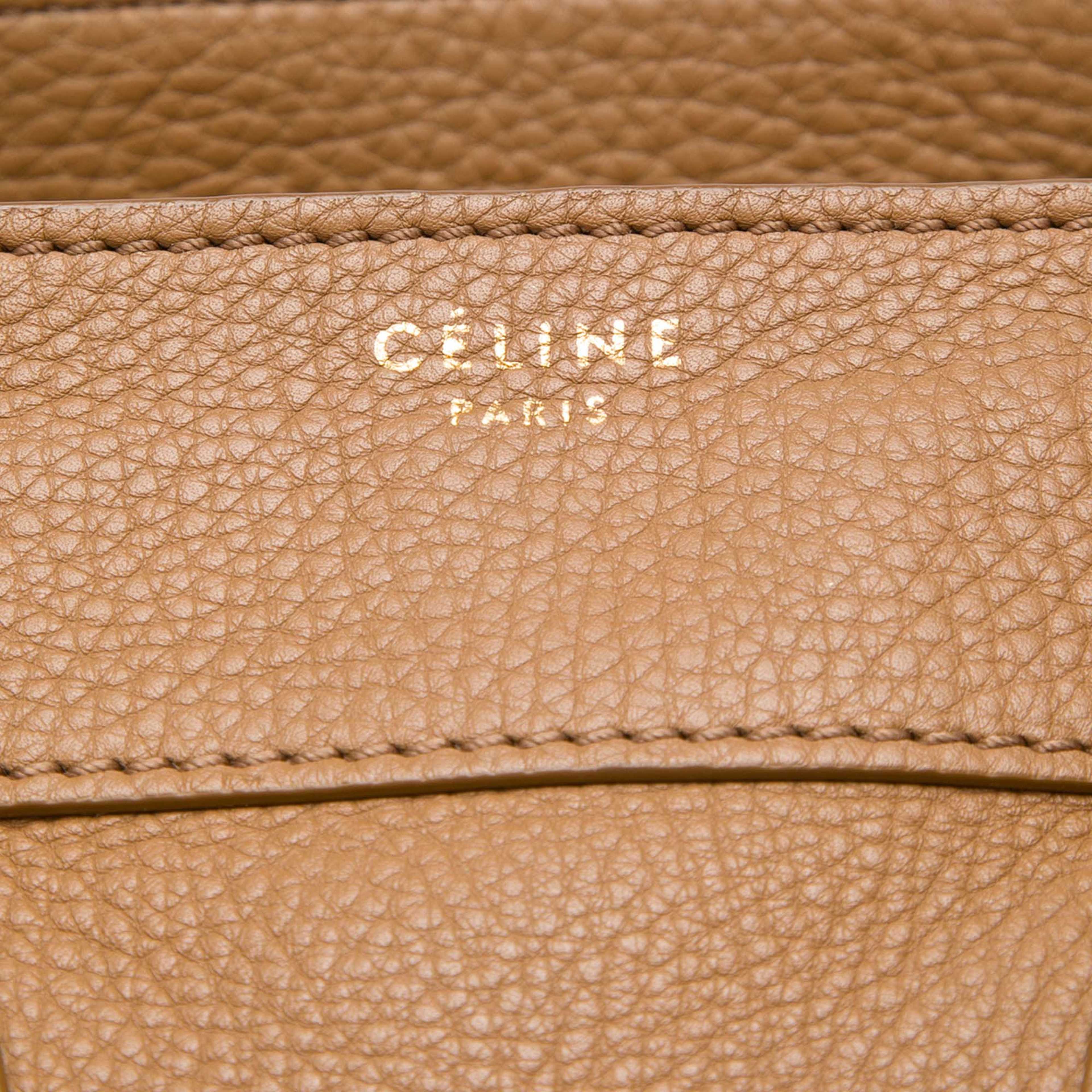 Celine Mini Grained Calfskin Luggage Tote, från Luxclusif, i färgen brun. Klicka för att öppna bilden i stort format