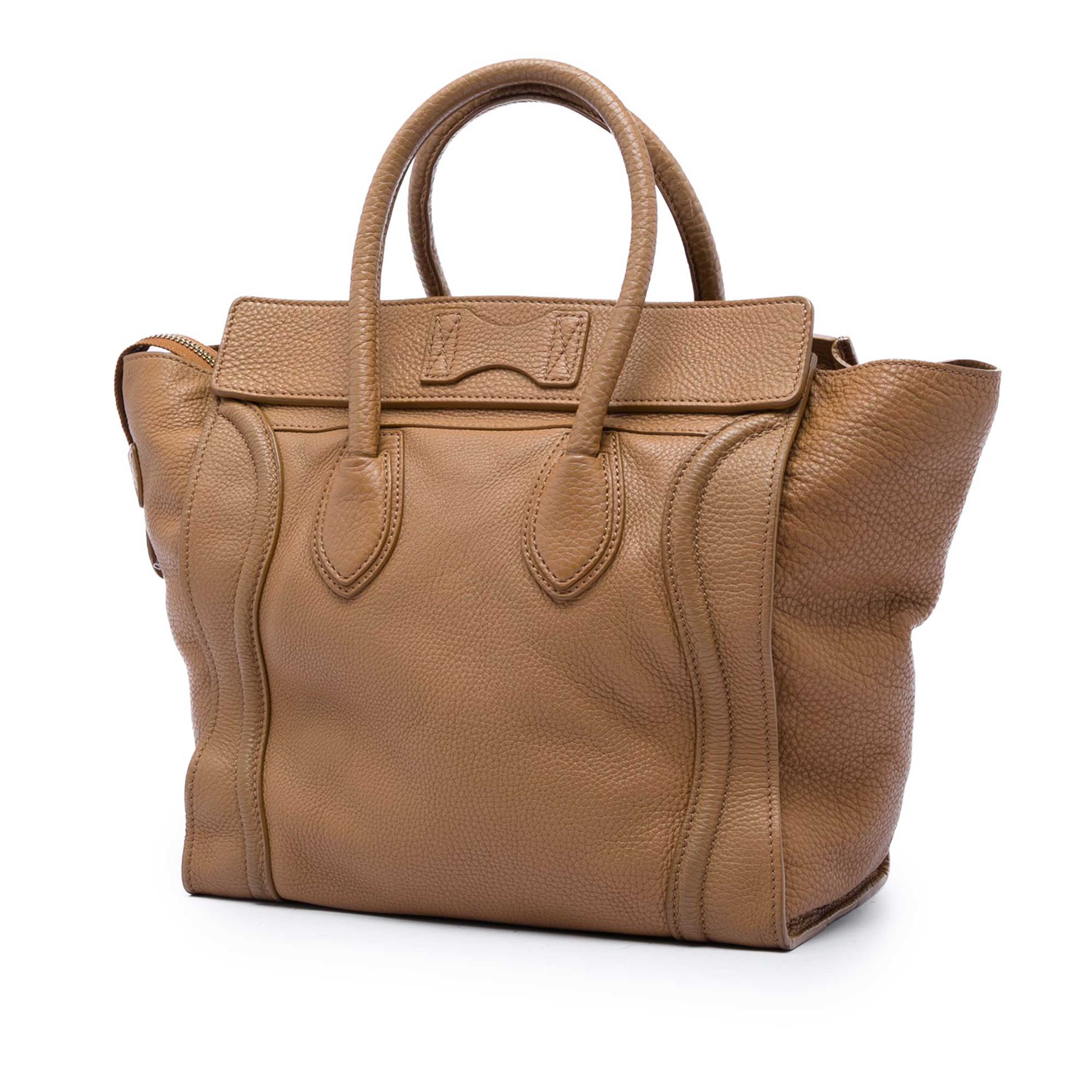 Celine Mini Grained Calfskin Luggage Tote, från Luxclusif, i färgen brun. Klicka för att öppna bilden i stort format