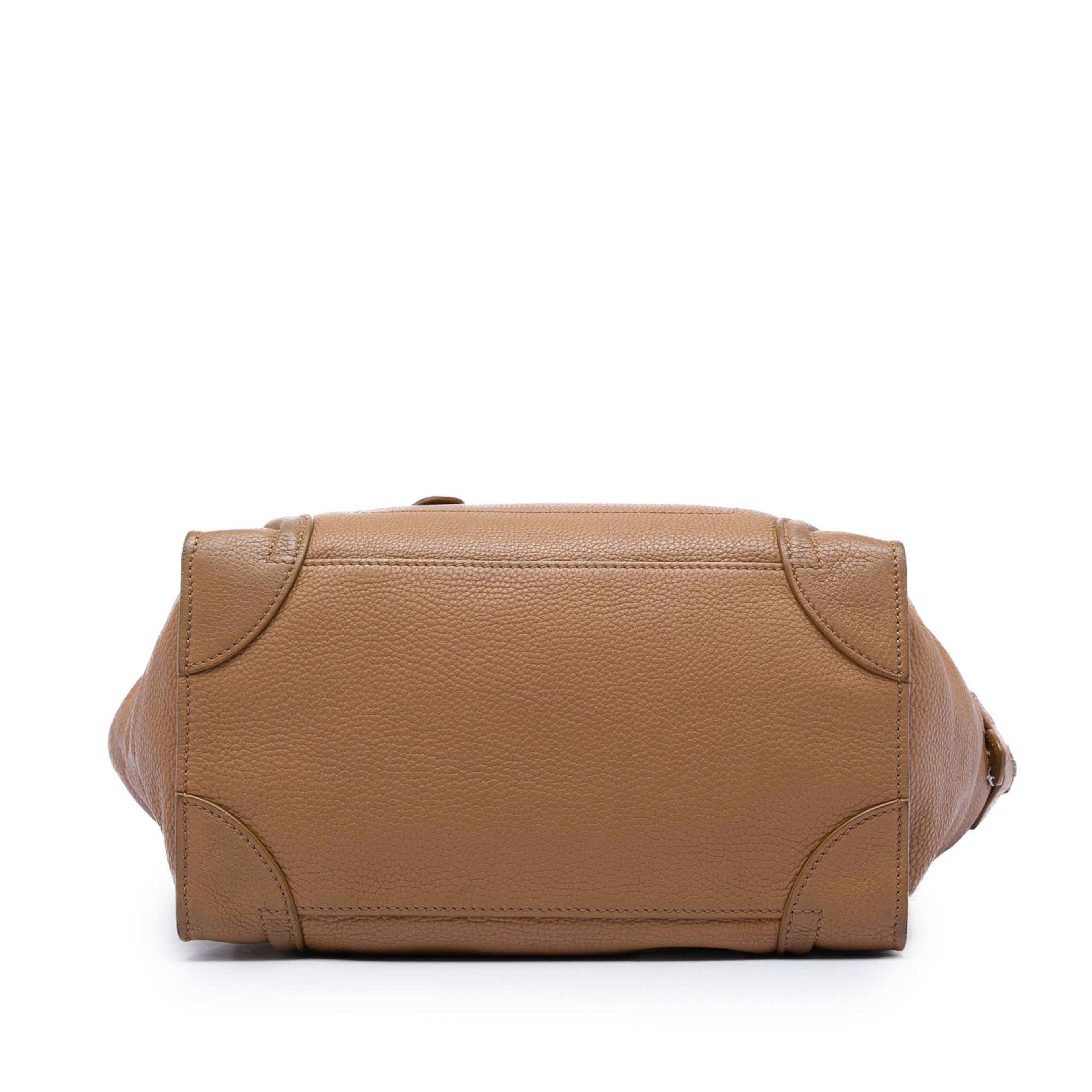 Celine Mini Grained Calfskin Luggage Tote, från Luxclusif, i färgen brun. Klicka för att öppna bilden i stort format