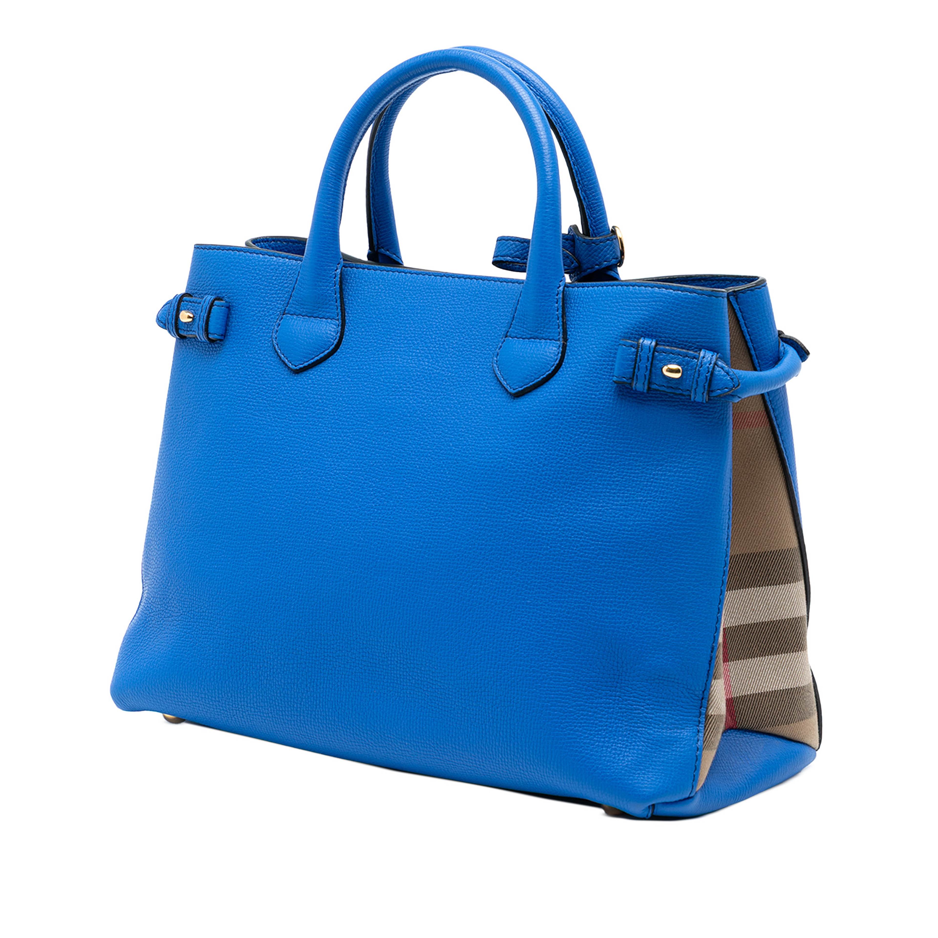 Burberry Medium Leather And House Check Banner Satchel, från Luxclusif, i färgen blue. Klicka för att öppna bilden i stort format