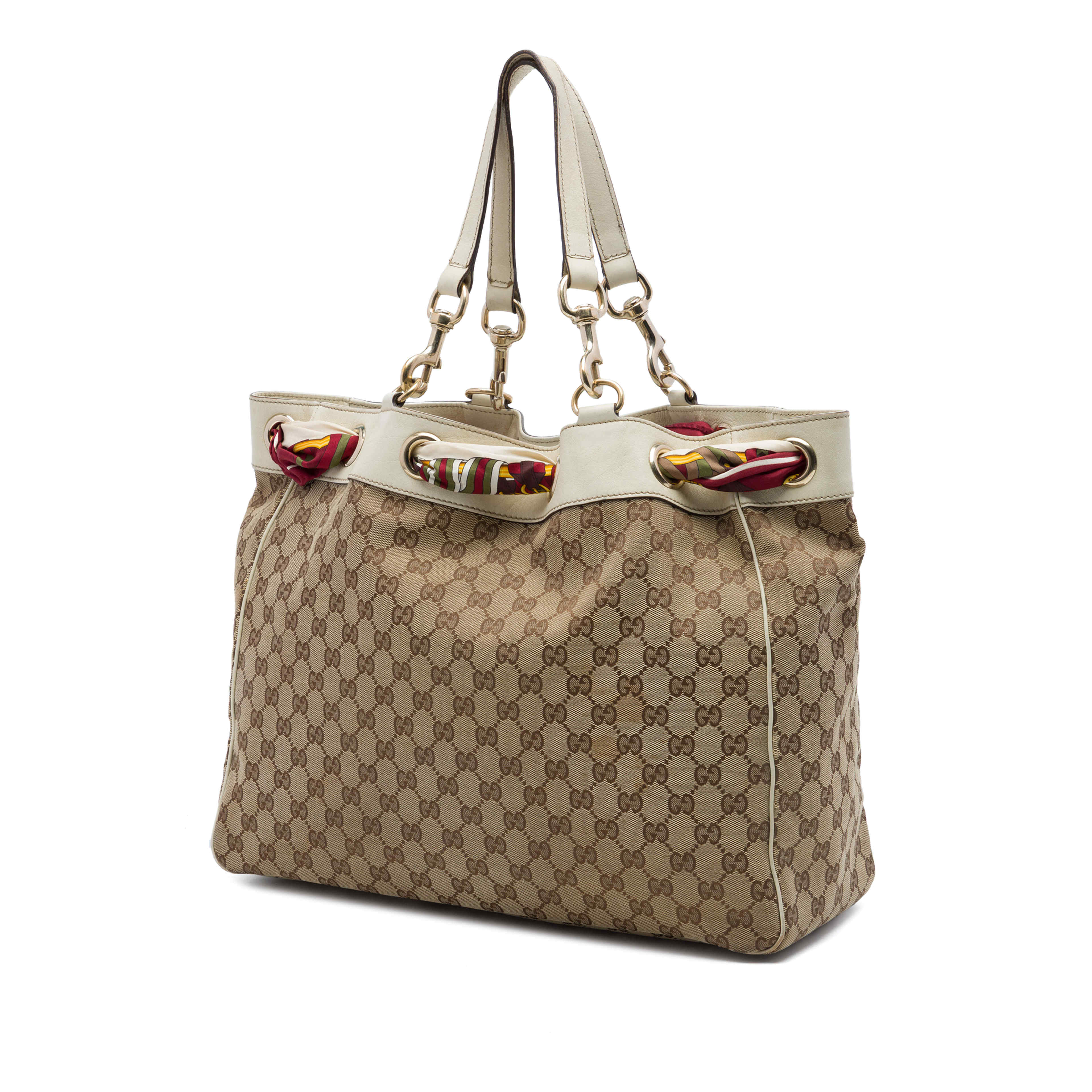 Gucci Large Gg Canvas Positano Tote, från Luxclusif, i färgen beige. Klicka för att öppna bilden i stort format
