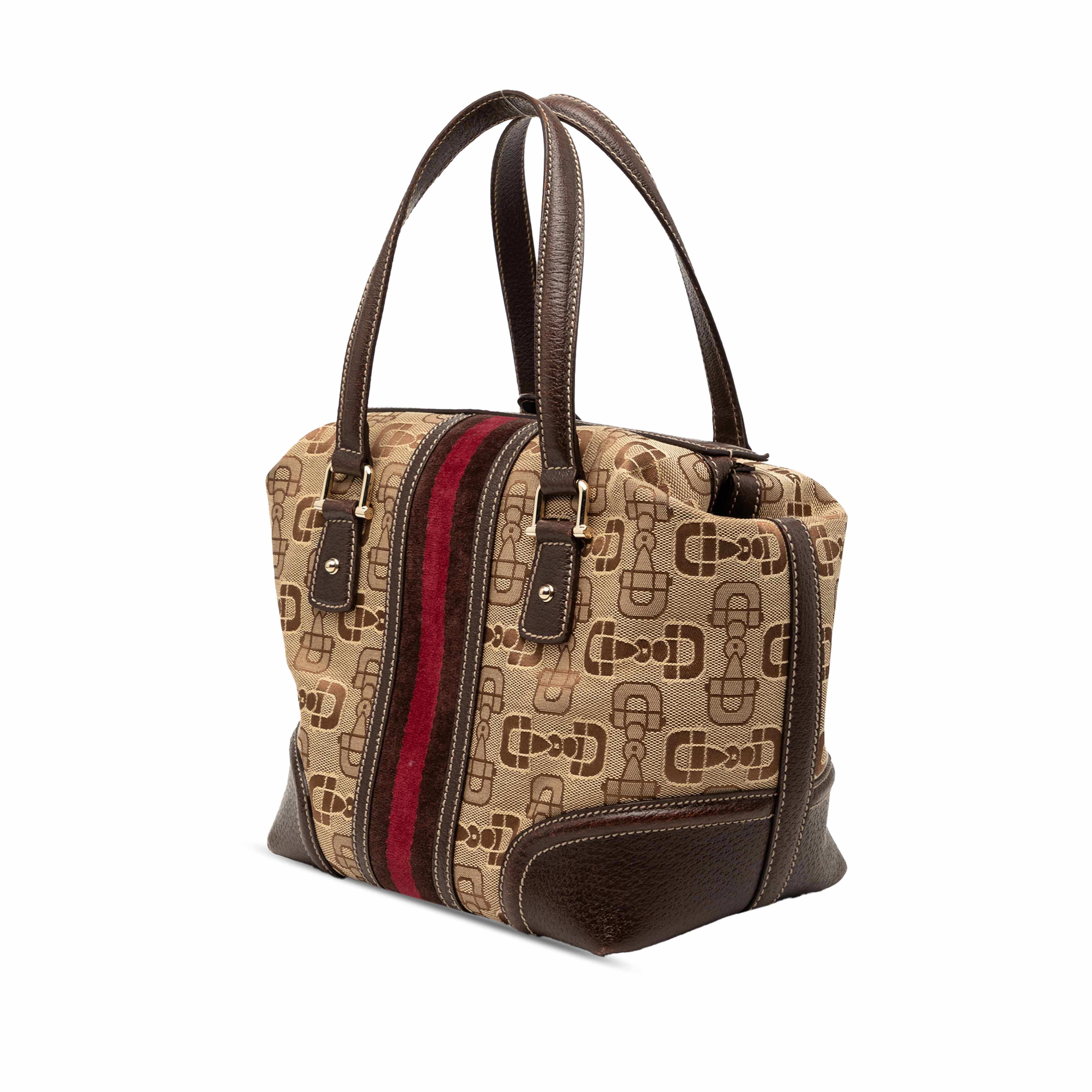 Gucci Horsebit Canvas Web Treasure Handbag, från Luxclusif, i färgen beige. Klicka för att öppna bilden i stort format