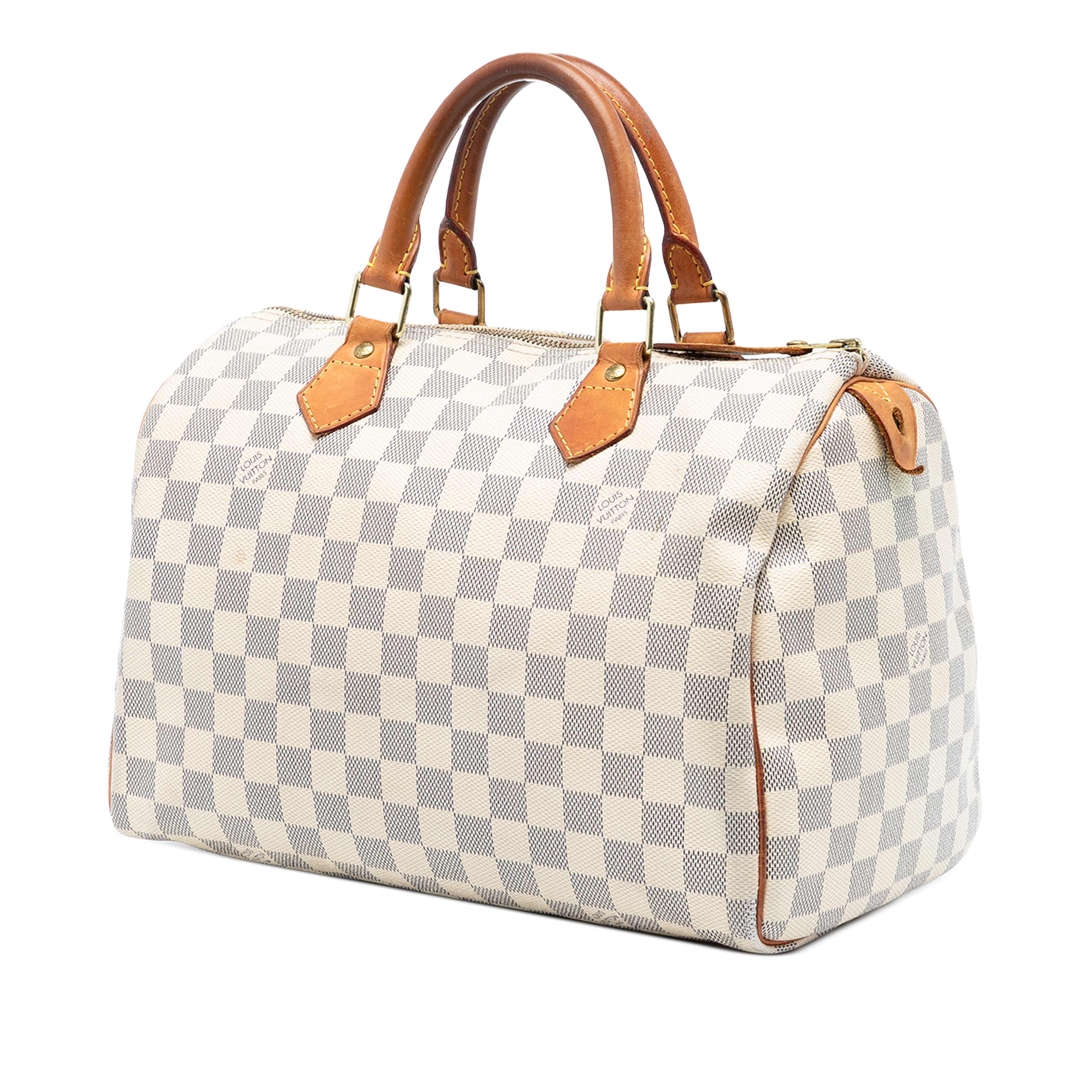 Louis Vuitton Damier Azur Speedy 30, från Luxclusif, i färgen white. Klicka för att öppna bilden i stort format