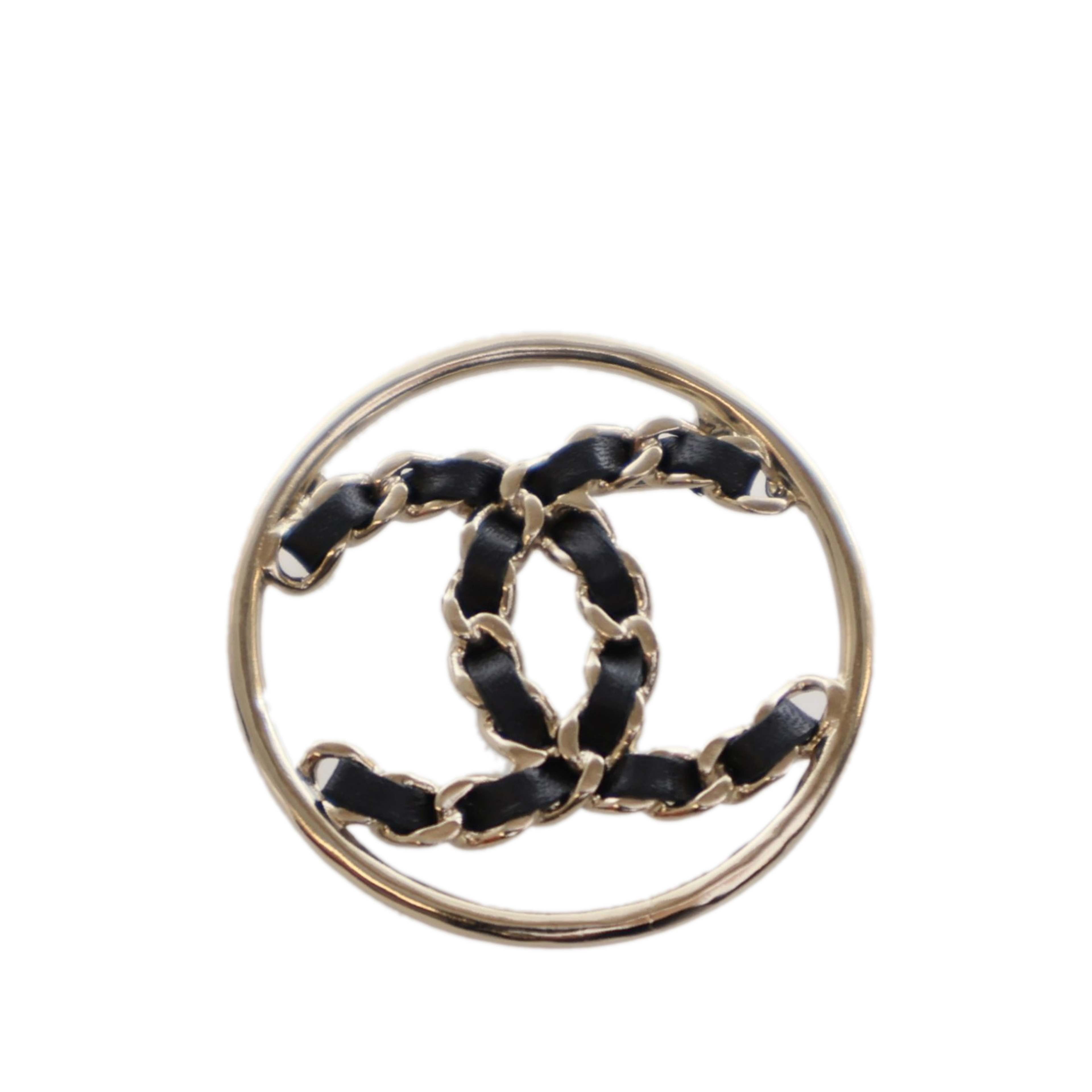 Chanel Gold Plated Leather Woven Cc Brooch