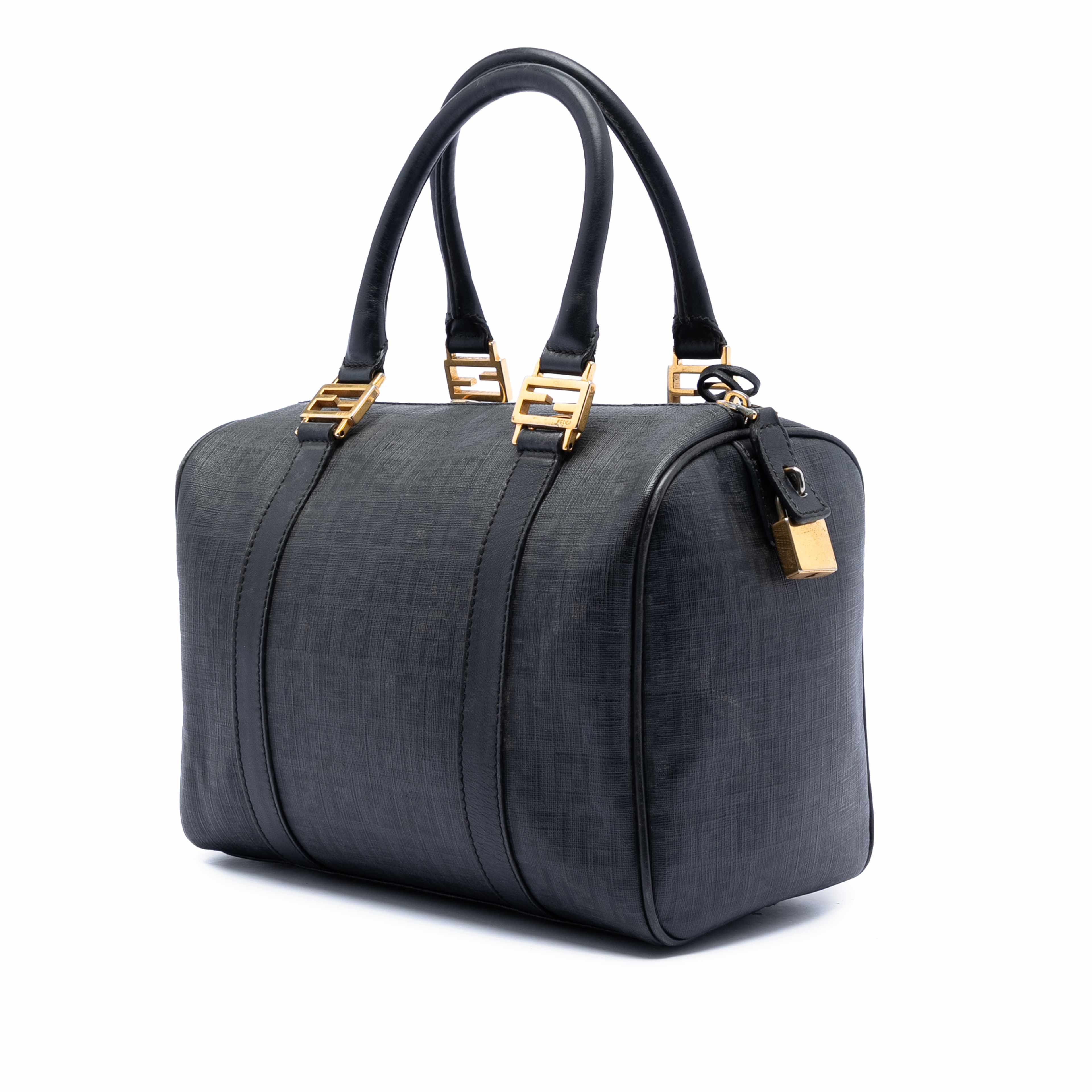 Fendi Zucchino Coated Canvas Boston Bag, från Luxclusif, i färgen black. Klicka för att öppna bilden i stort format