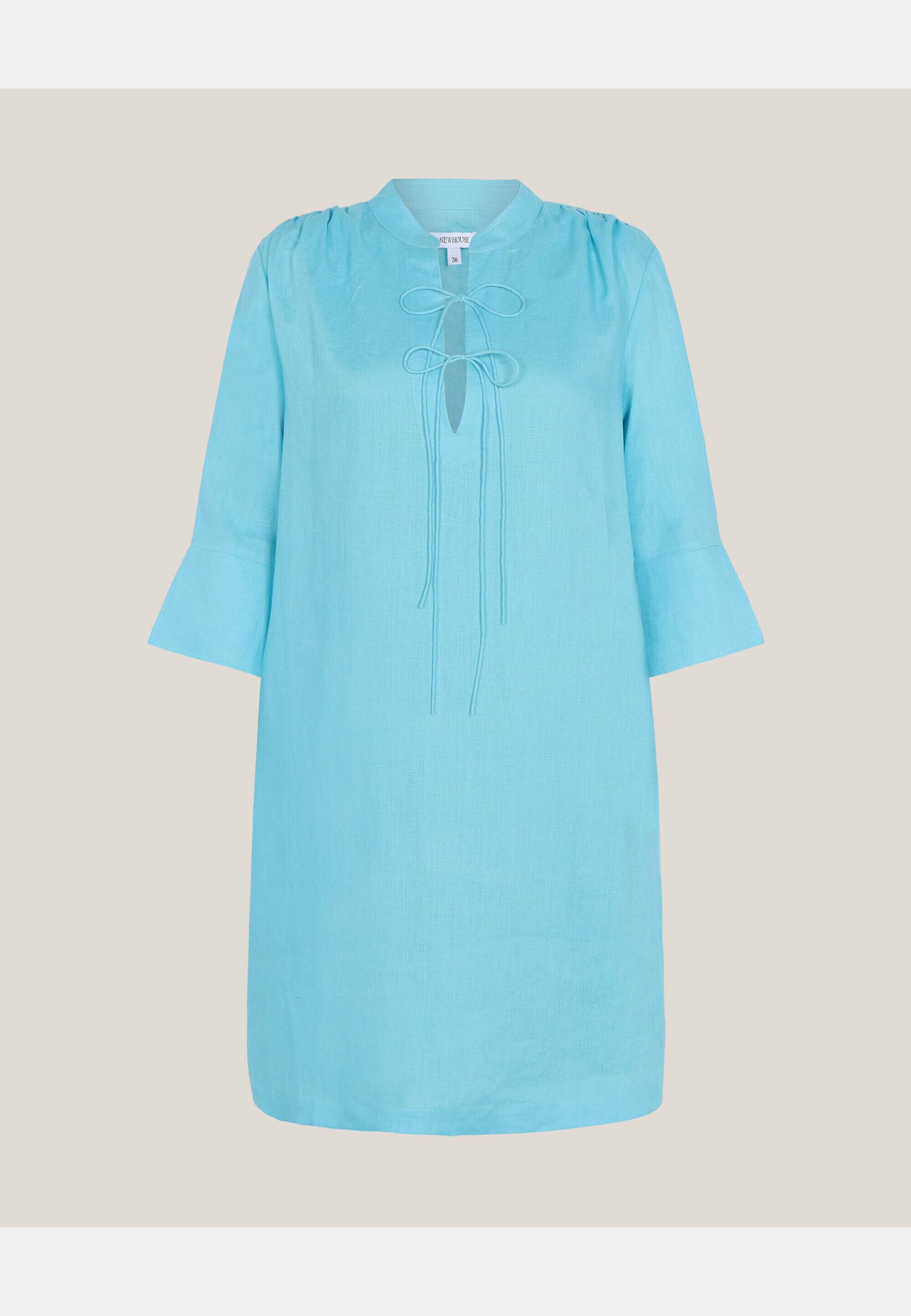 Thea Linen Dress, från Newhouse, i färgen turkos. Klicka för att öppna bilden i stort format