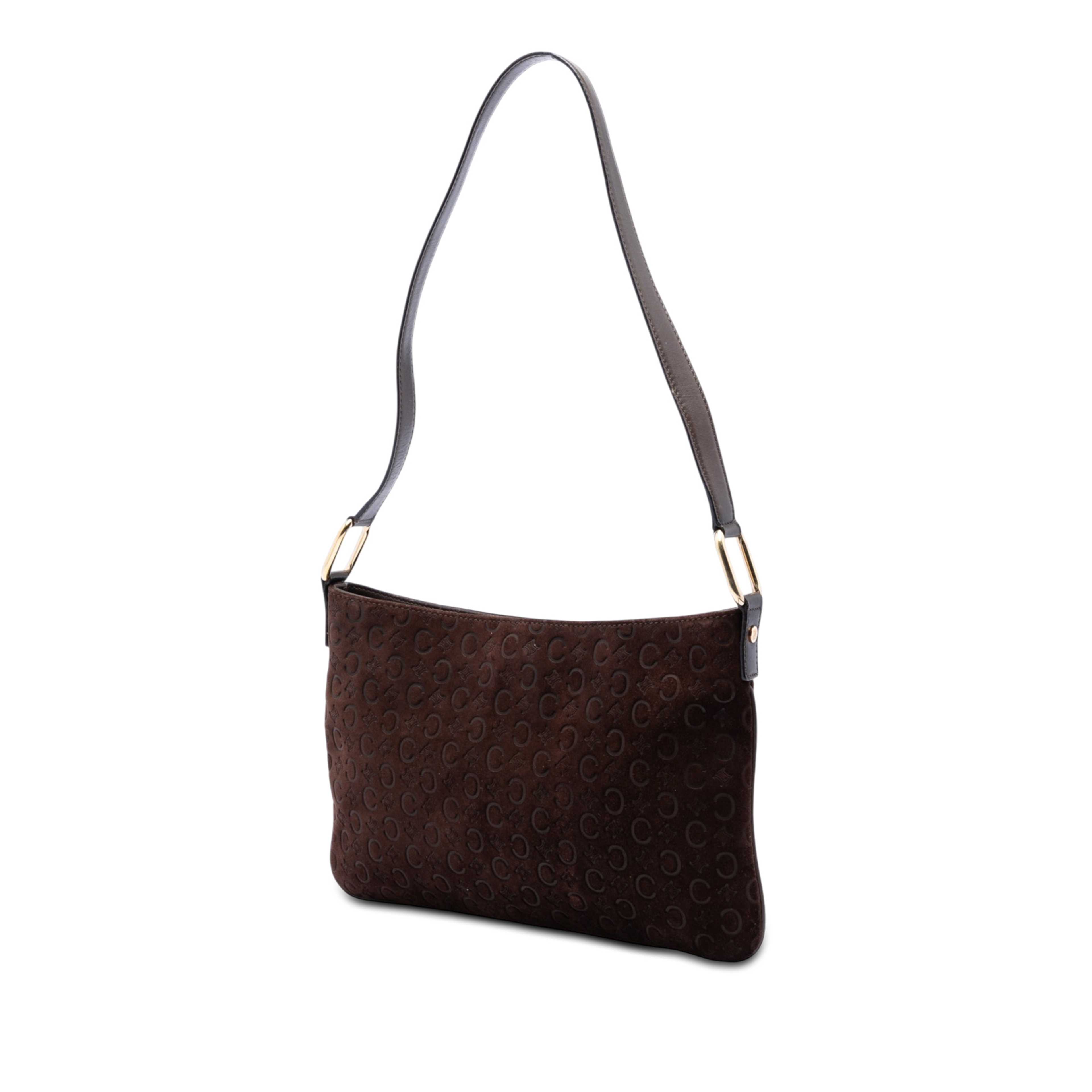 Celine C Macadam Suede Shoulder Bag, från Luxclusif, i färgen dark brown. Klicka för att öppna bilden i stort format