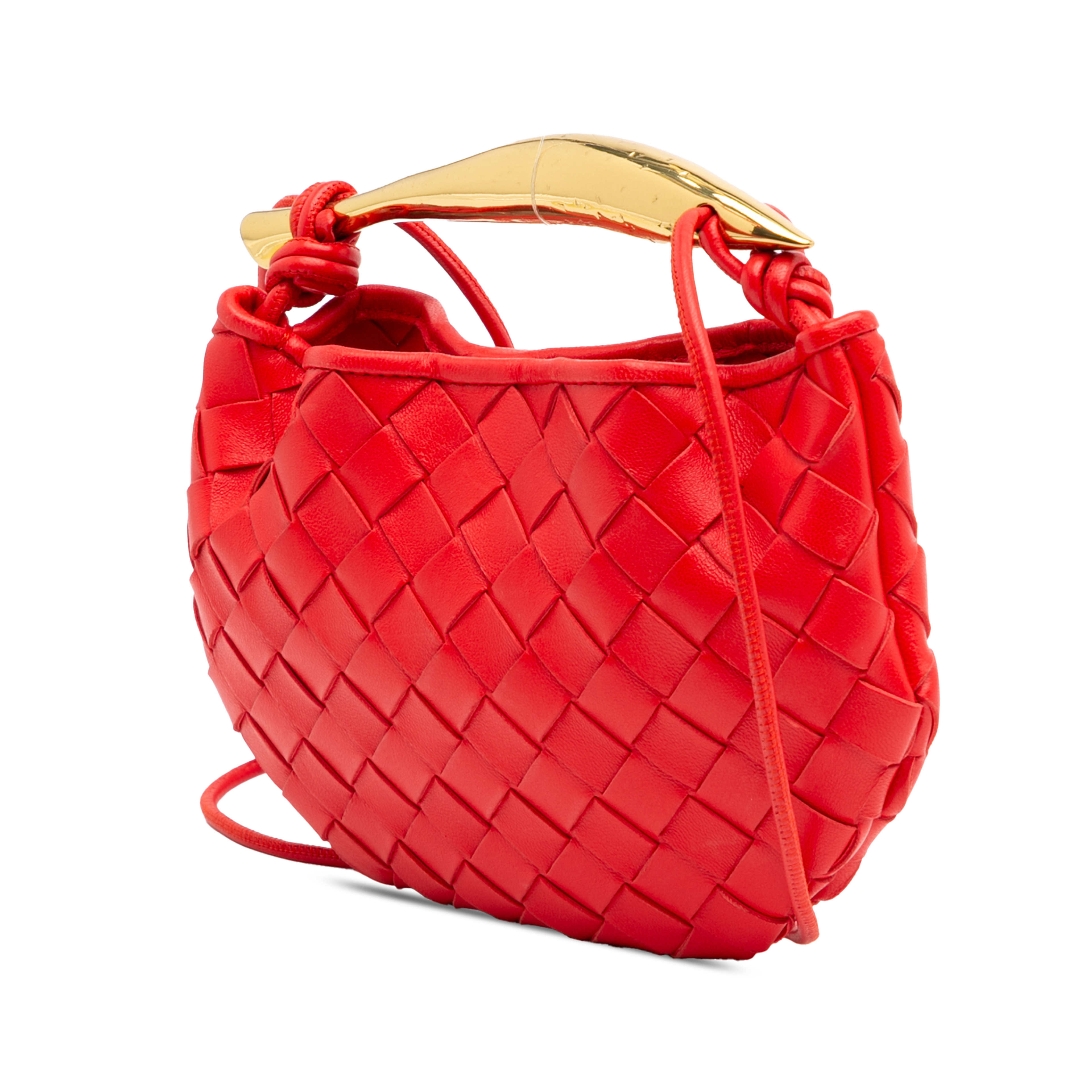 Bottega Veneta Baby Lambskin Intrecciato Sardine, från Luxclusif, i färgen röd. Klicka för att öppna bilden i stort format
