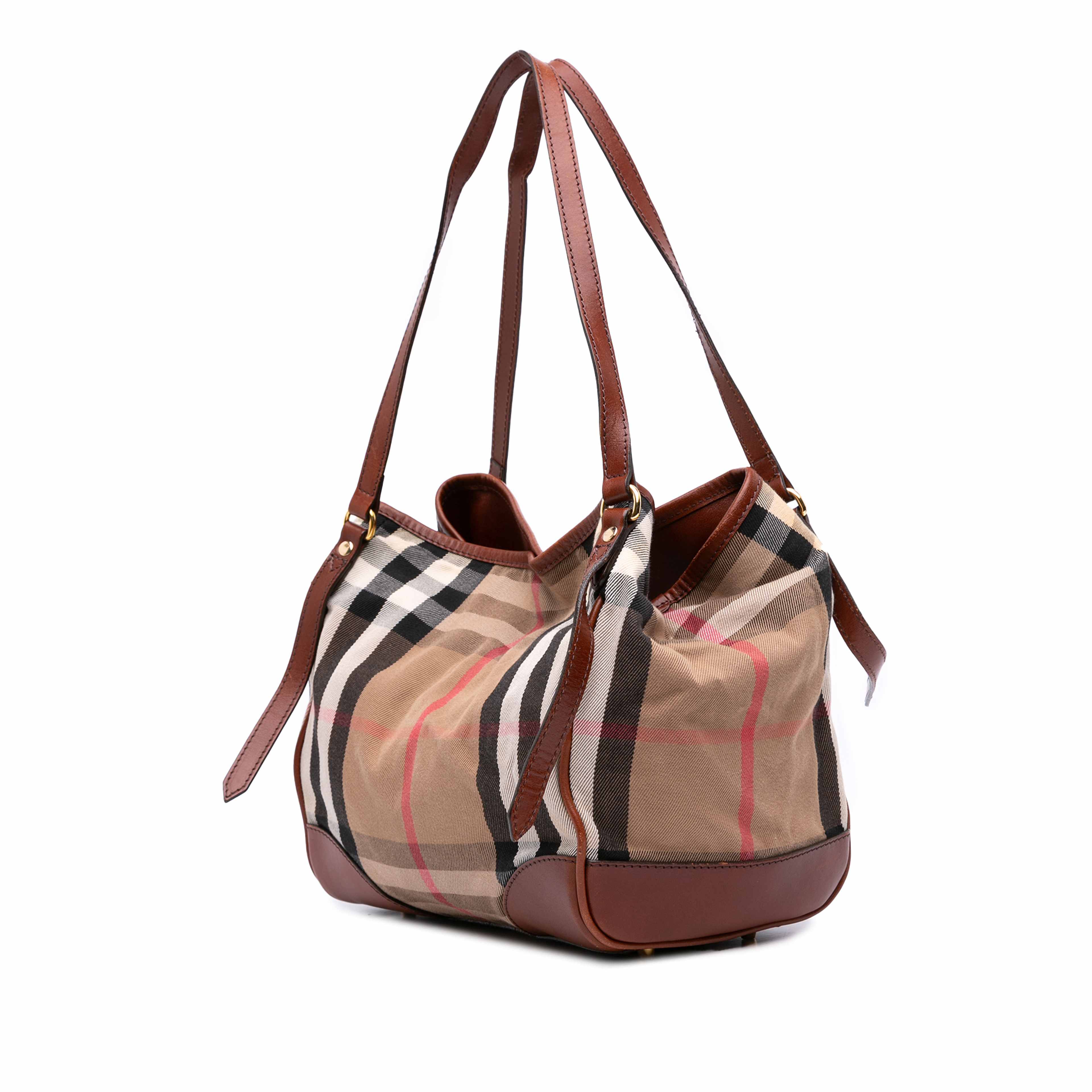 Burberry Small House Check Canvas Canterbury Tote, från Luxclusif, i färgen light brown. Klicka för att öppna bilden i stort format