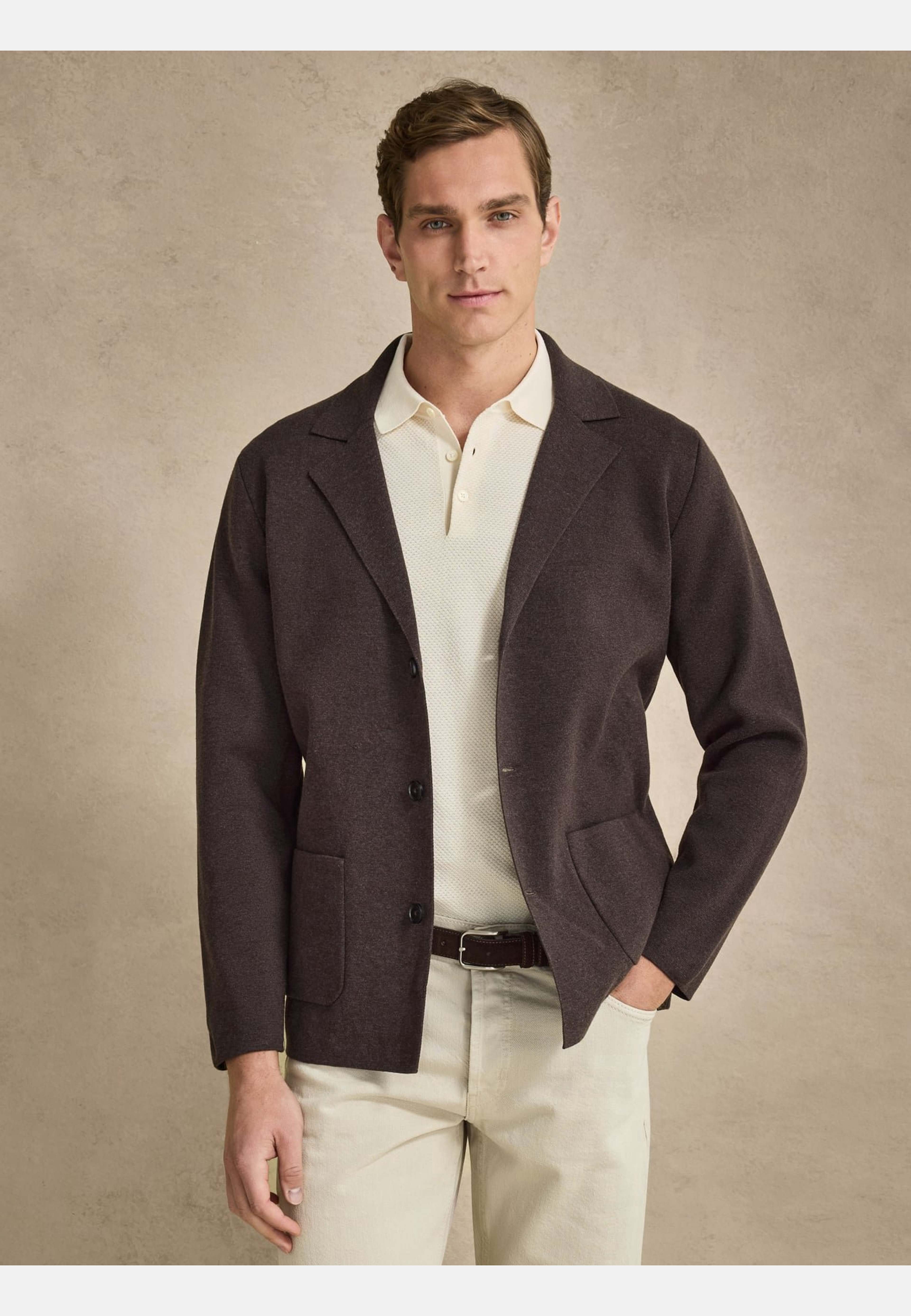 Cotton Knitted Jacket (rion), från John Henric, i färgen dark brown. Klicka för att öppna bilden i stort format