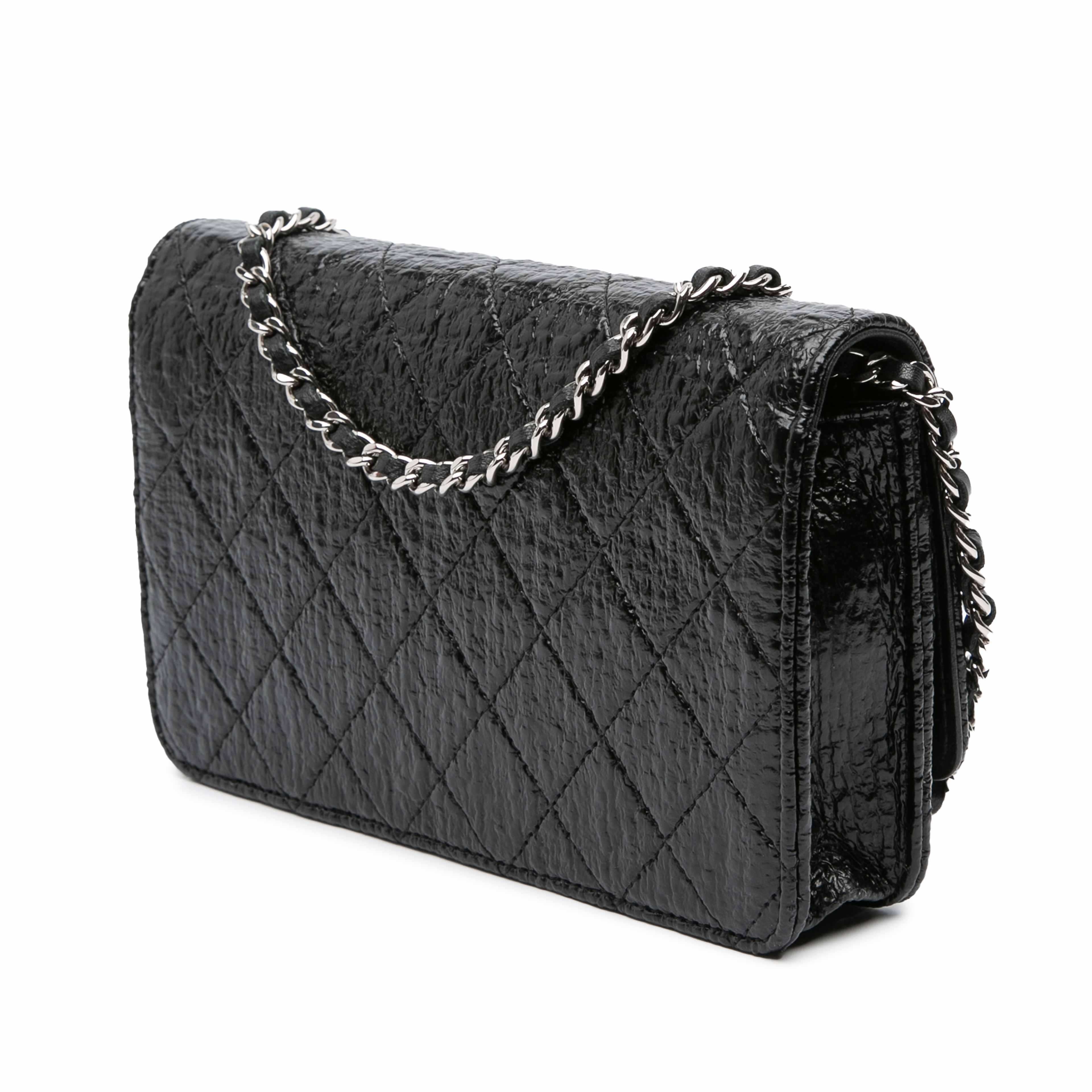 Chanel Cc Quilted Crinkled Patent Wallet On Chain
