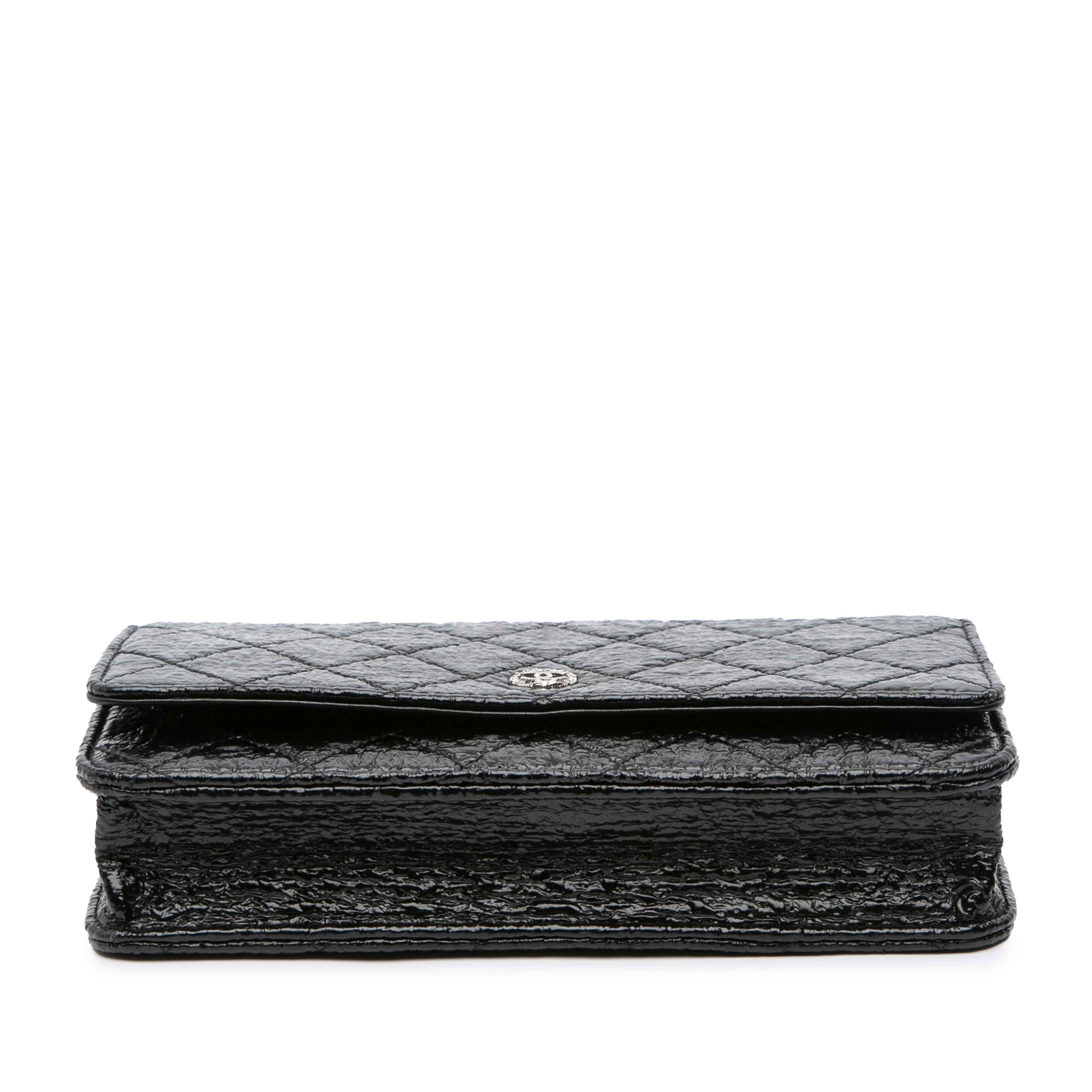 Chanel Cc Quilted Crinkled Patent Wallet On Chain