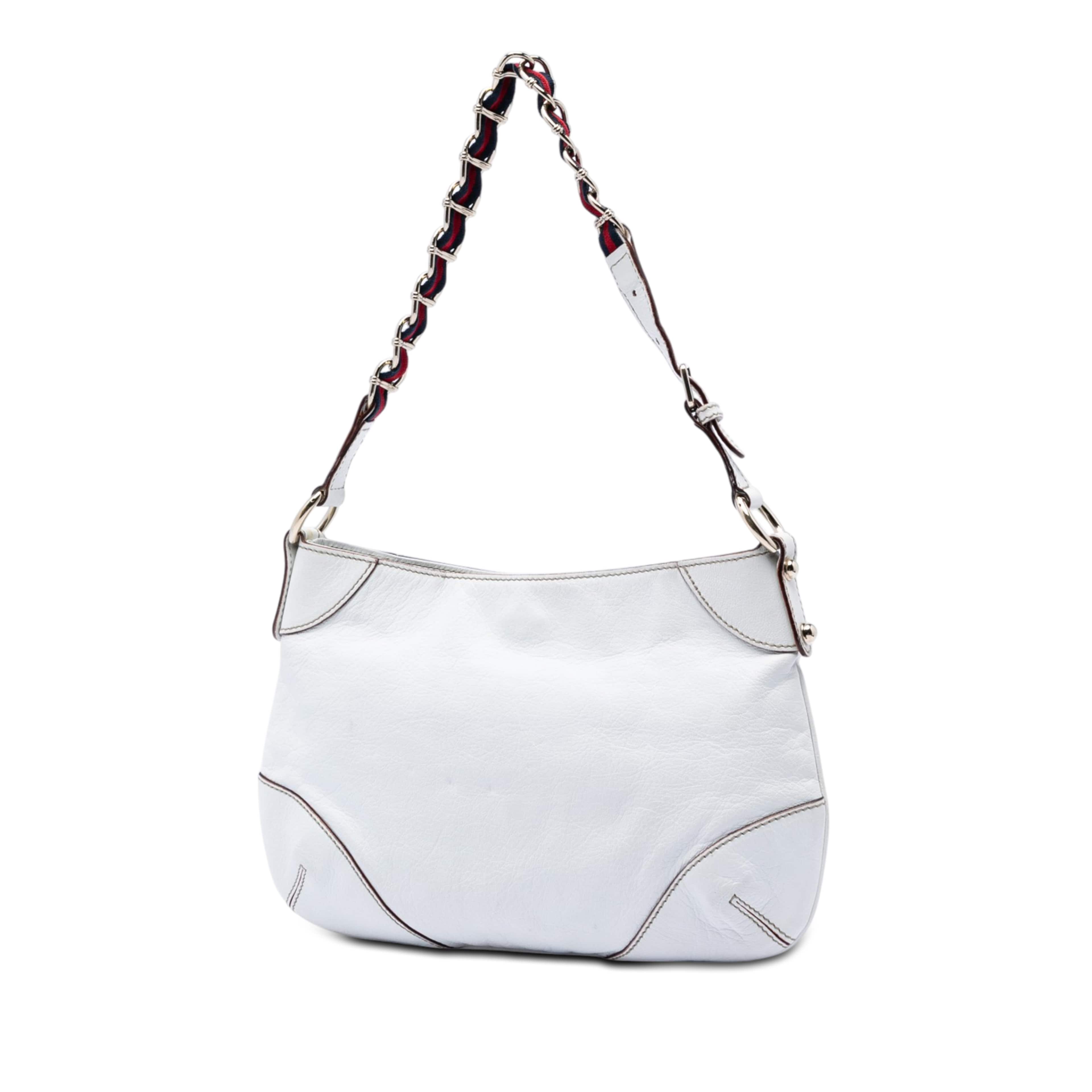 Gucci Calfskin Web Capri Ranch Kid Shoulder Bag, från Luxclusif, i färgen vit. Klicka för att öppna bilden i stort format