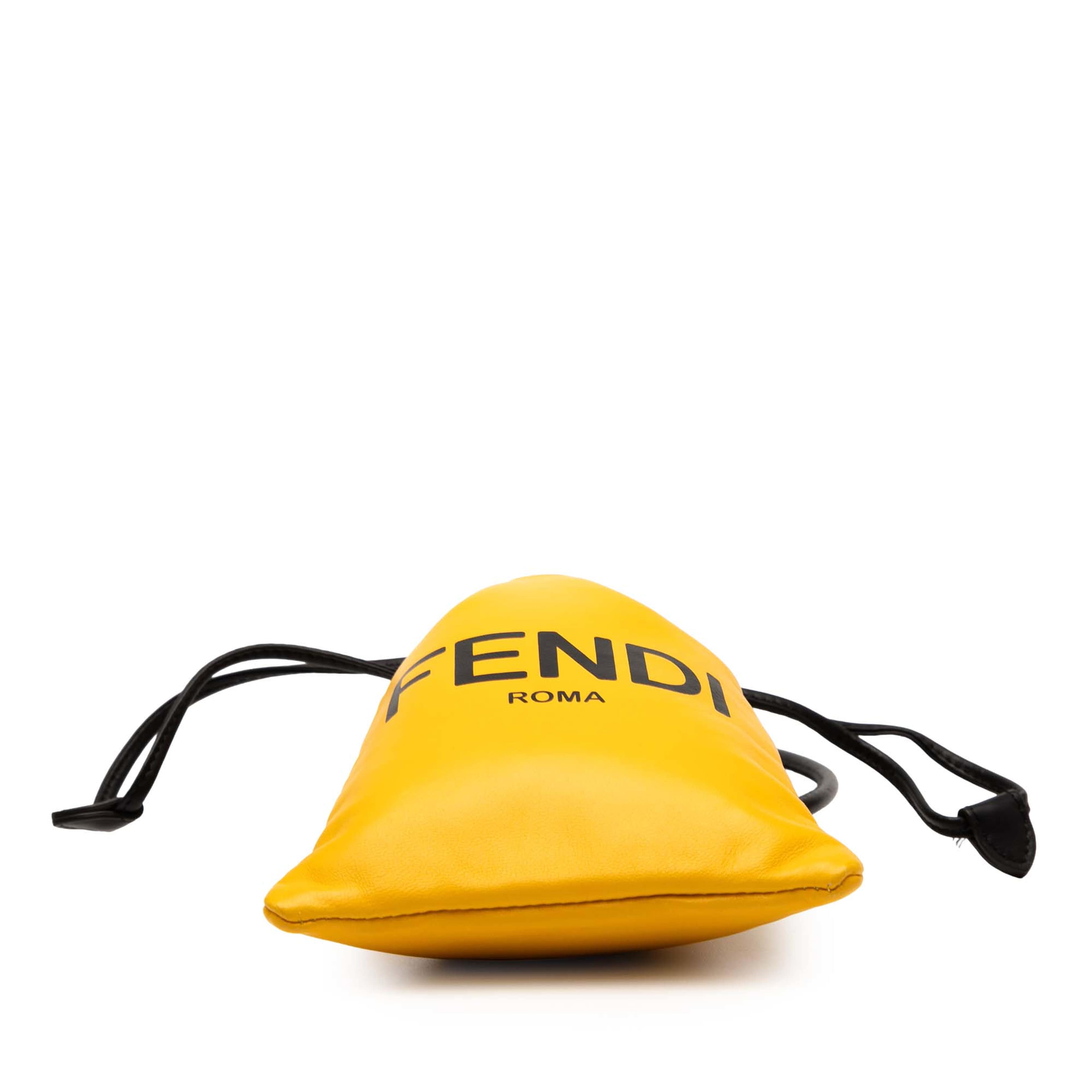 Fendi Mini Nappa Drawstring Pouch, från Luxclusif, i färgen yellow. Klicka för att öppna bilden i stort format