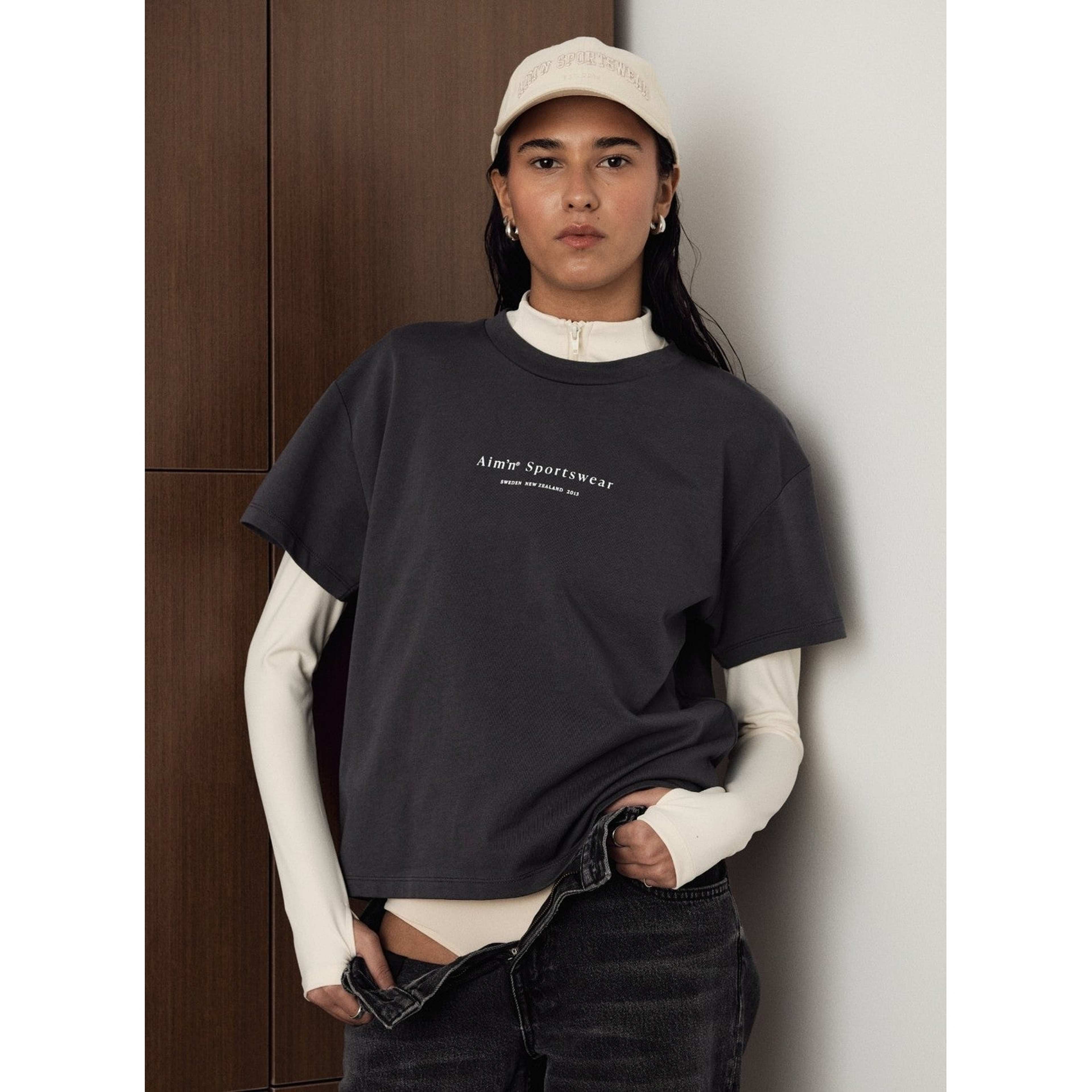 Shadow Grey Serif Boxy T-shirt