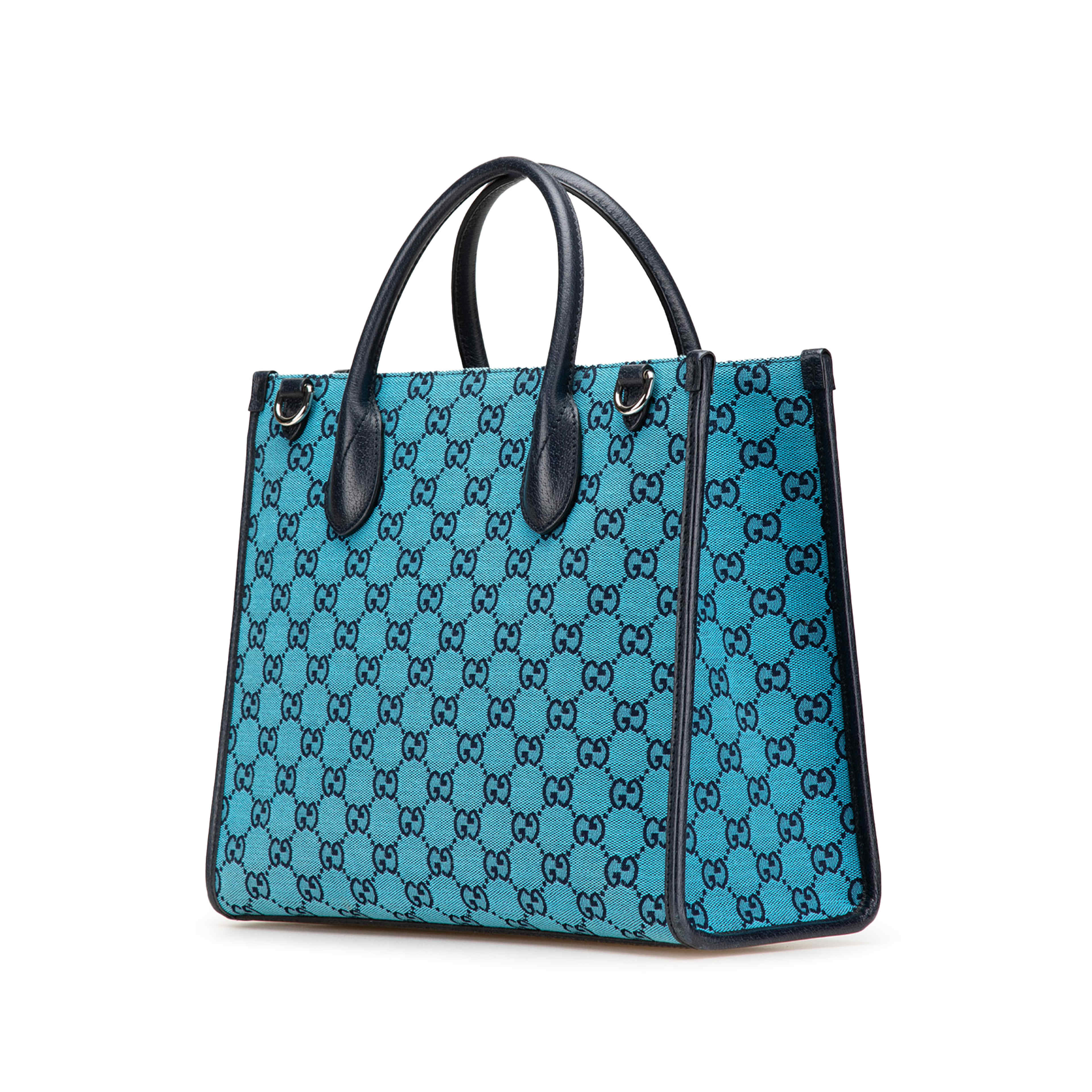 Gucci Small Gg Canvas Interlocking G Tote, från Luxclusif, i färgen blue. Klicka för att öppna bilden i stort format