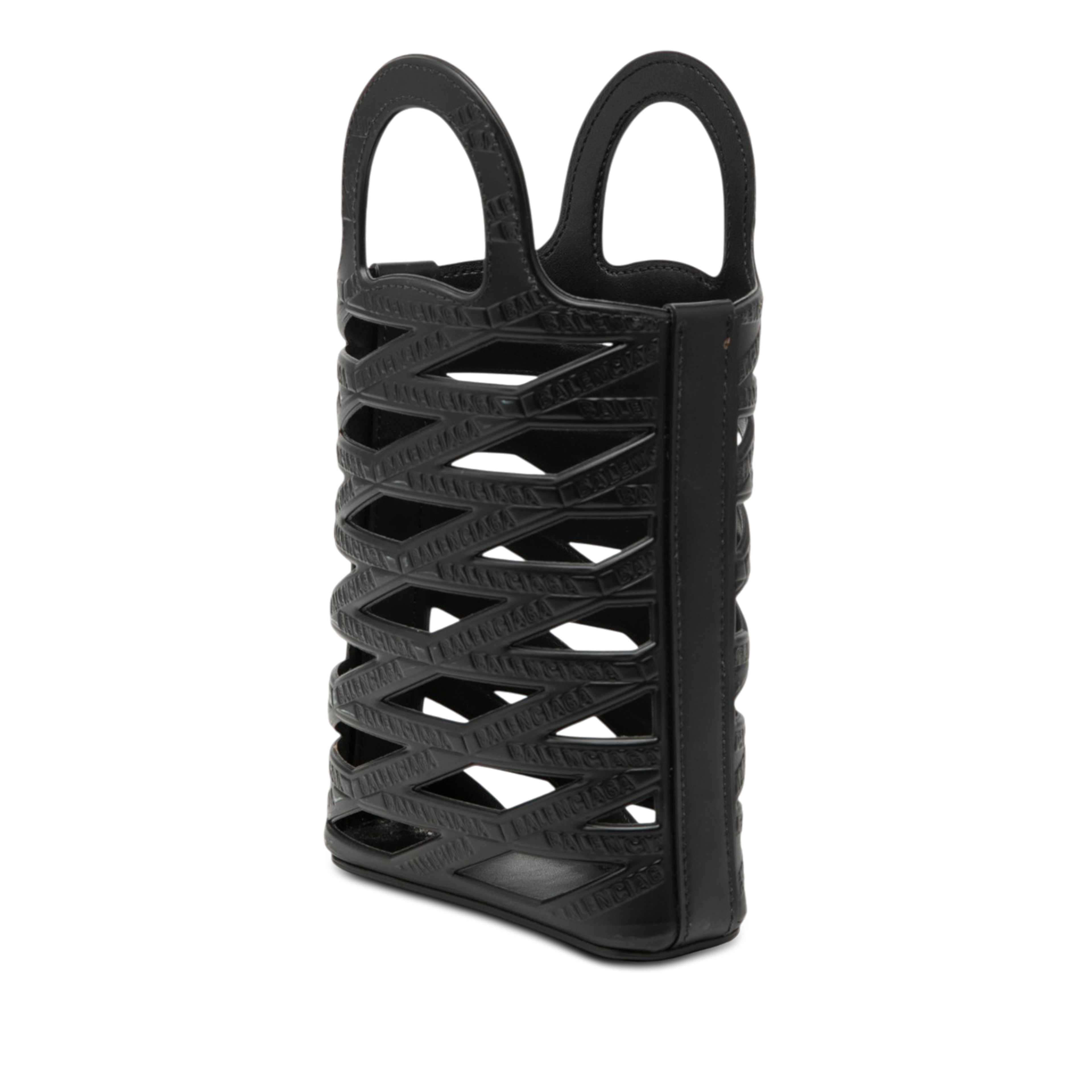 Balenciaga Leather Neo Basket Phone Holder, från Luxclusif, i färgen svart. Klicka för att öppna bilden i stort format
