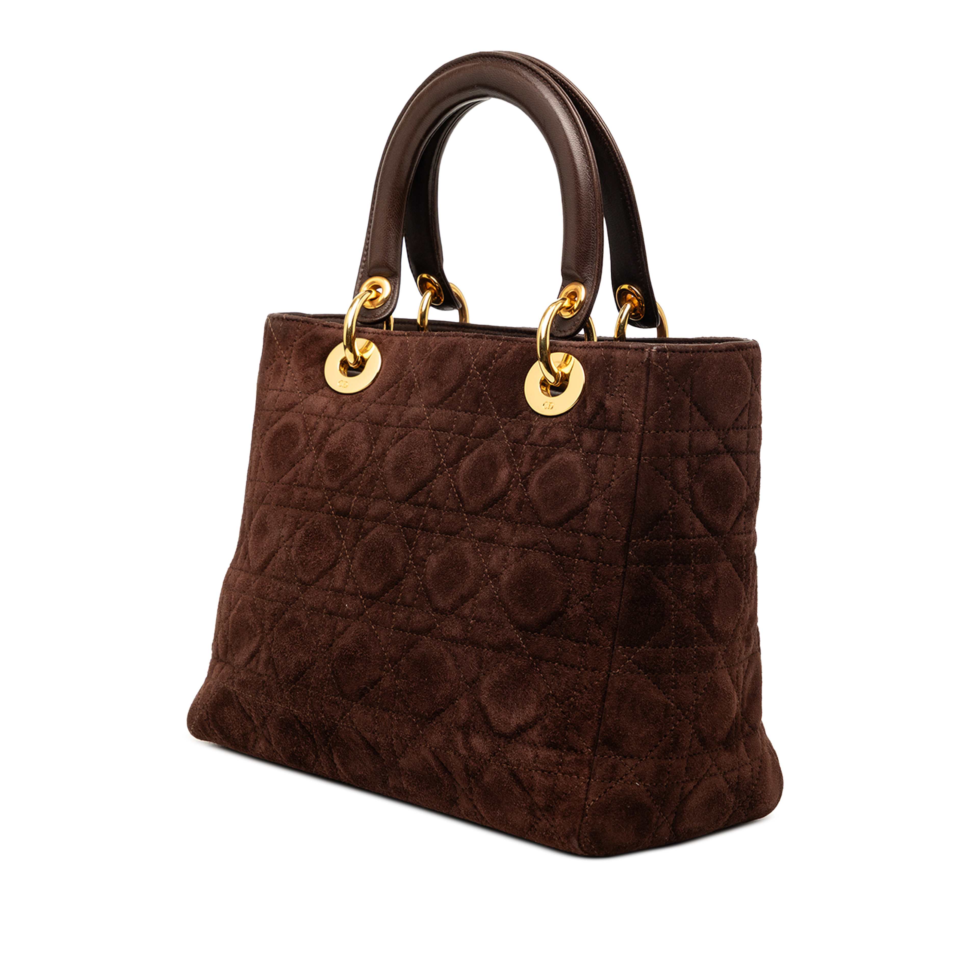 Dior Medium Suede Cannage Lady Dior, från Luxclusif, i färgen brun. Klicka för att öppna bilden i stort format