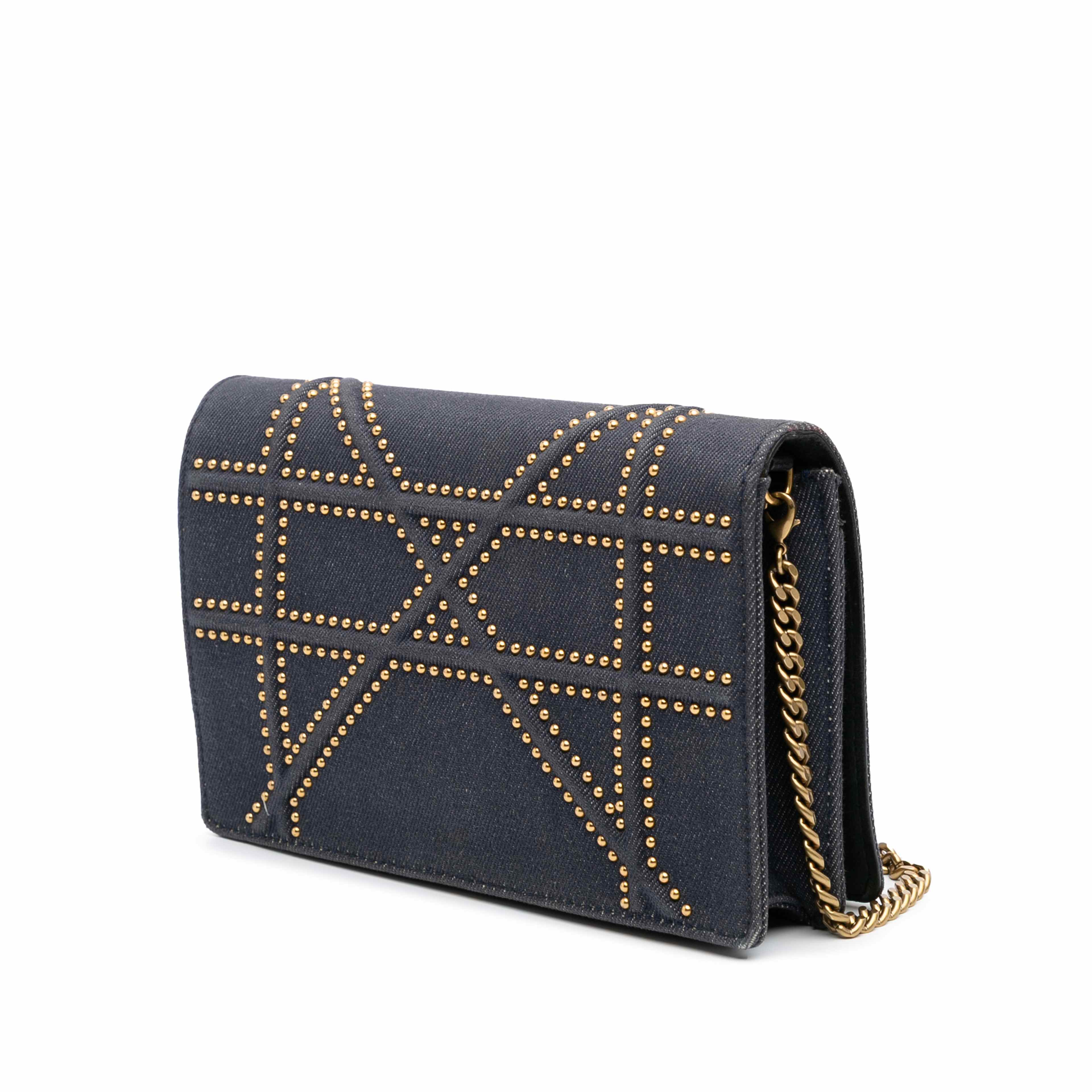 Dior Studded Denim Diorama Wallet On Chain