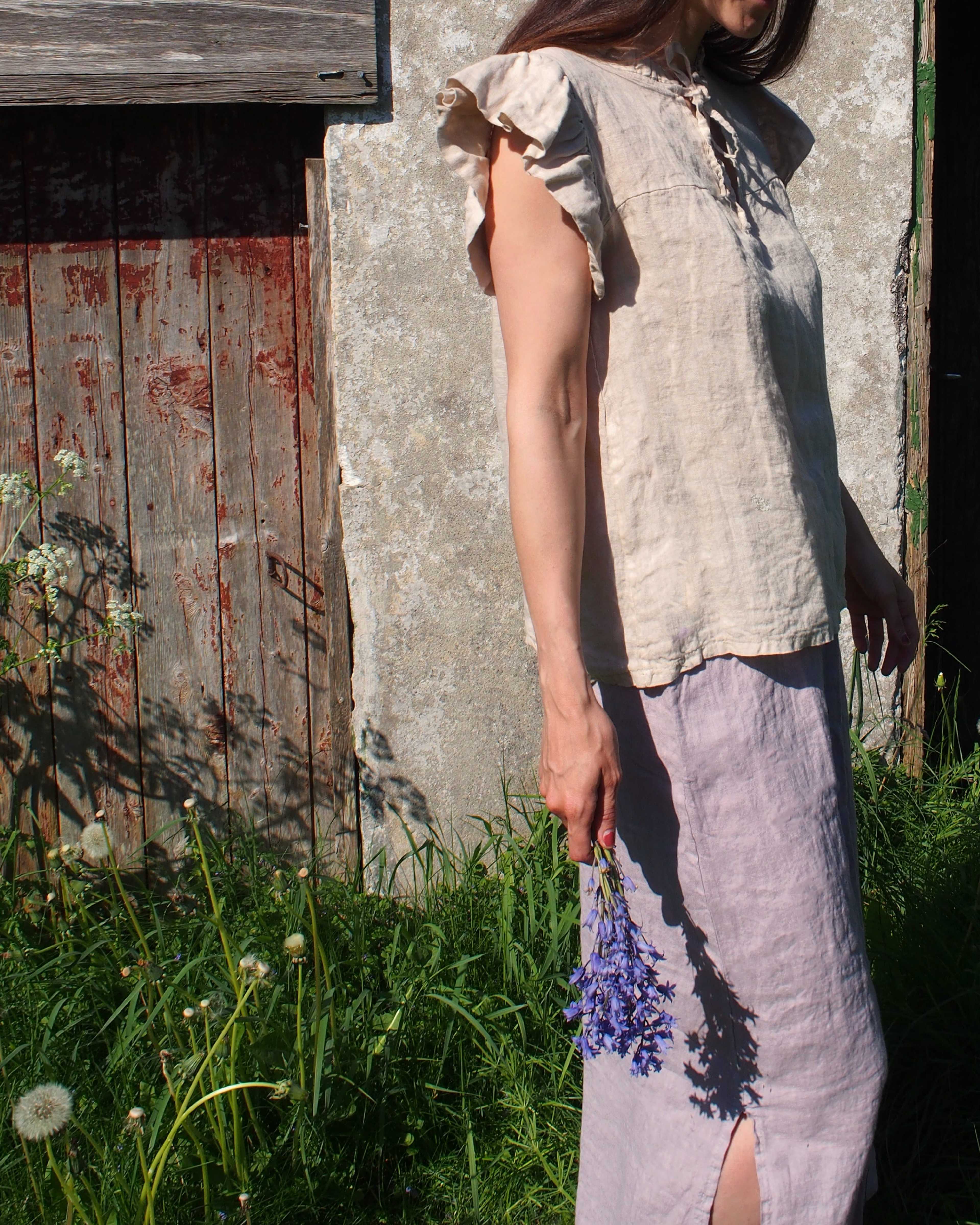 Hildur, Long Skirt, Linen - Dust Lavender