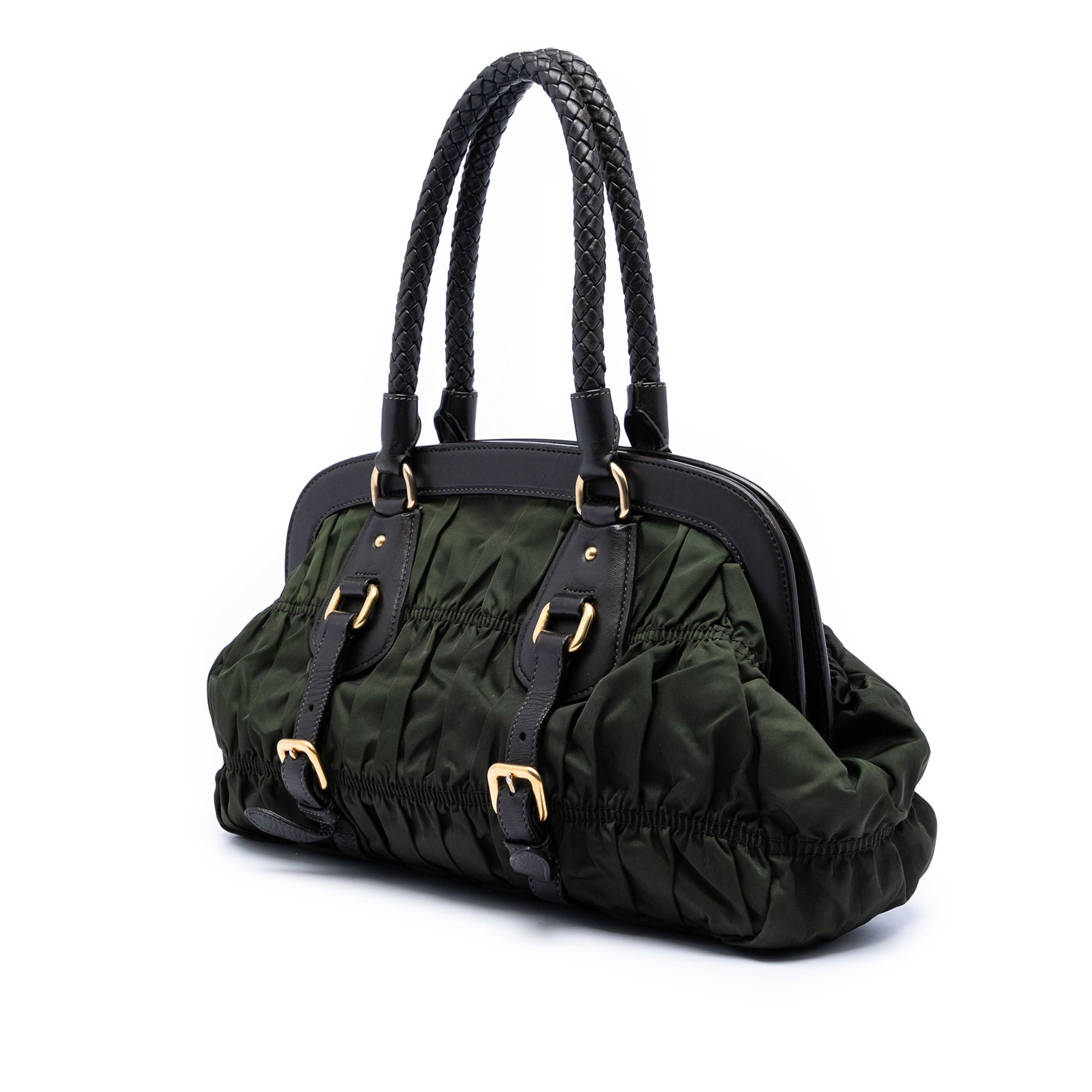 Prada Tessuto Gaufre Frame Handbag, från Luxclusif, i färgen dark green. Klicka för att öppna bilden i stort format