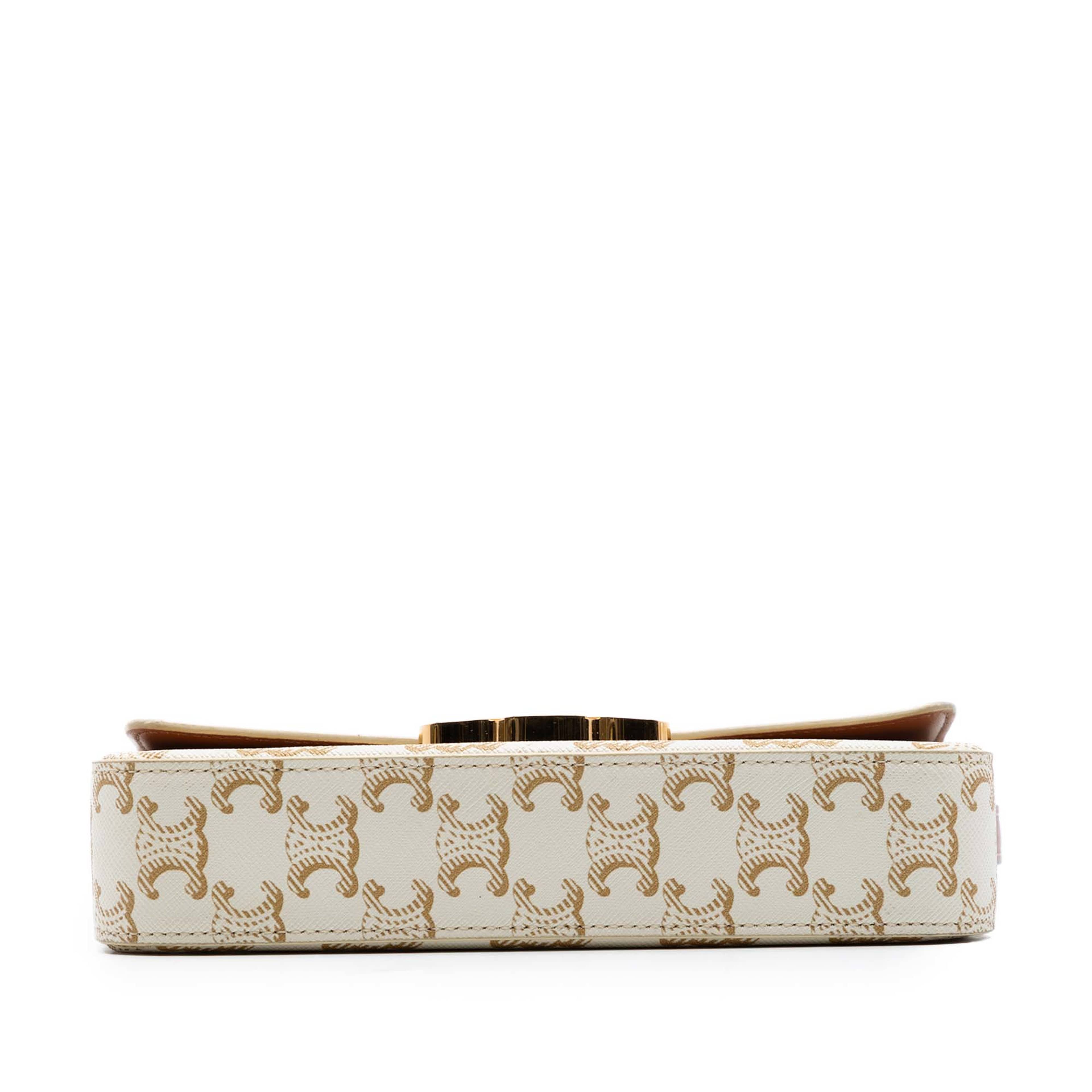 Celine Triomphe Coated Canvas Claude Shoulder Bag, från Luxclusif, i färgen white. Klicka för att öppna bilden i stort format