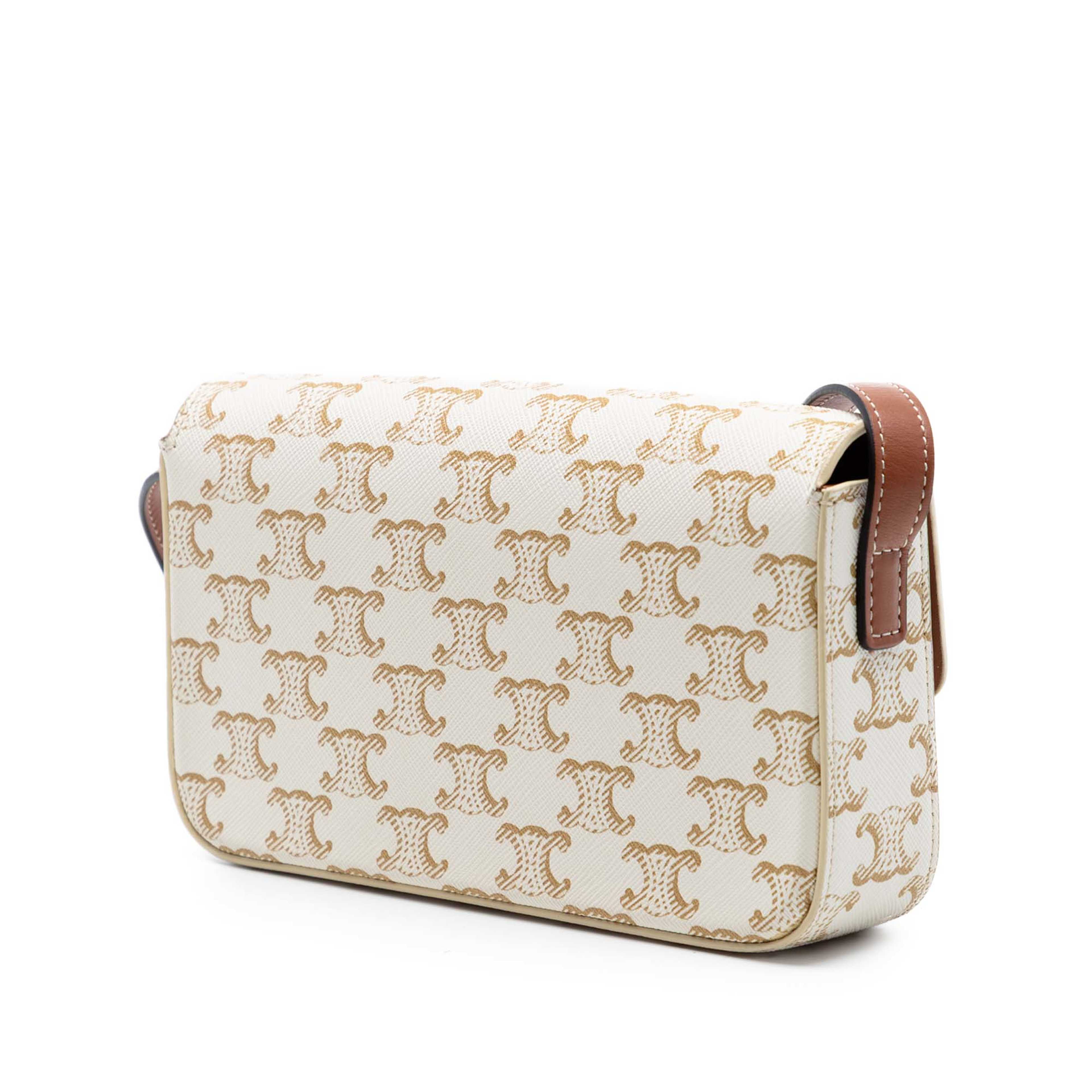 Celine Triomphe Coated Canvas Claude Shoulder Bag, från Luxclusif, i färgen white. Klicka för att öppna bilden i stort format