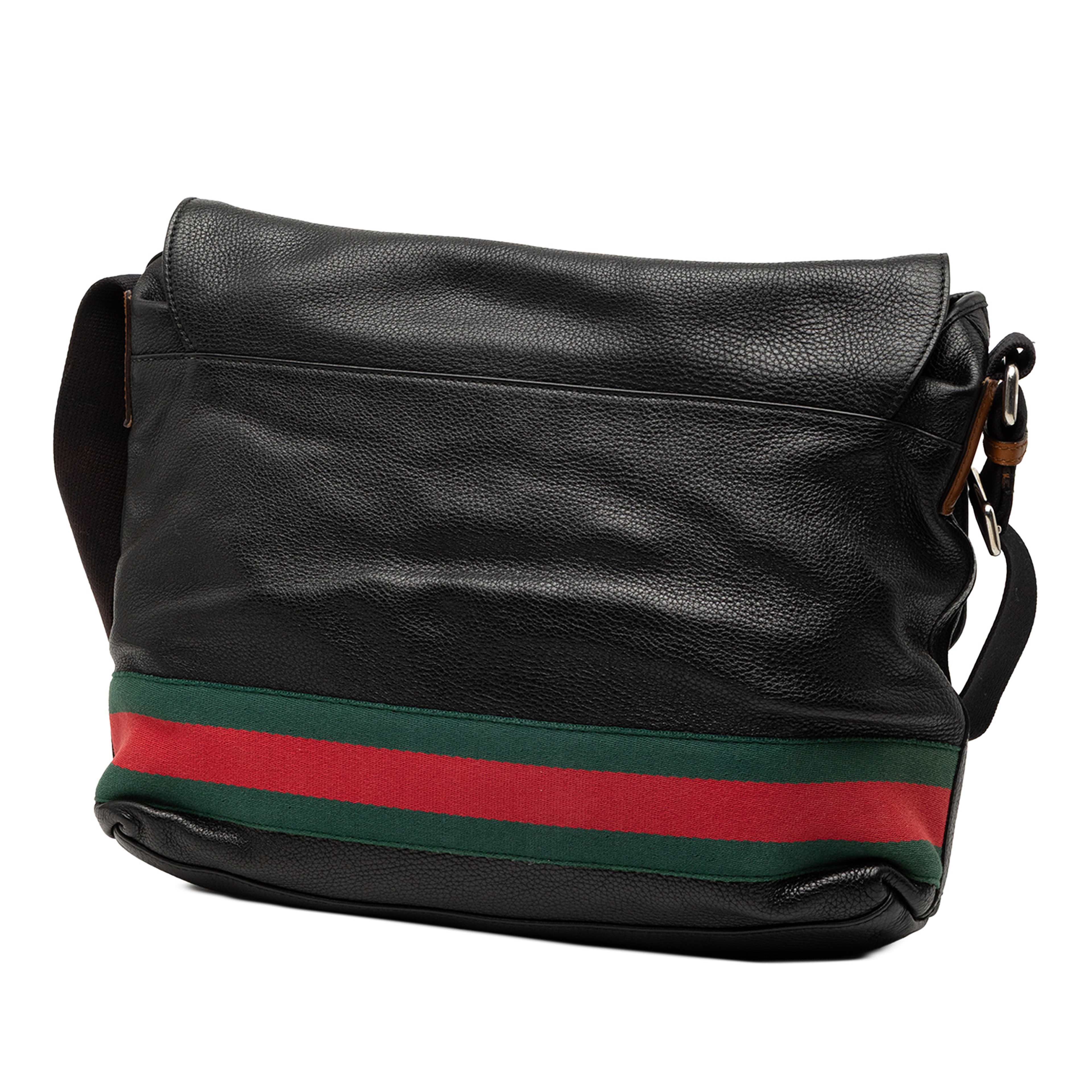 Gucci Leather Web Messenger Bag, från Luxclusif, i färgen black. Klicka för att öppna bilden i stort format
