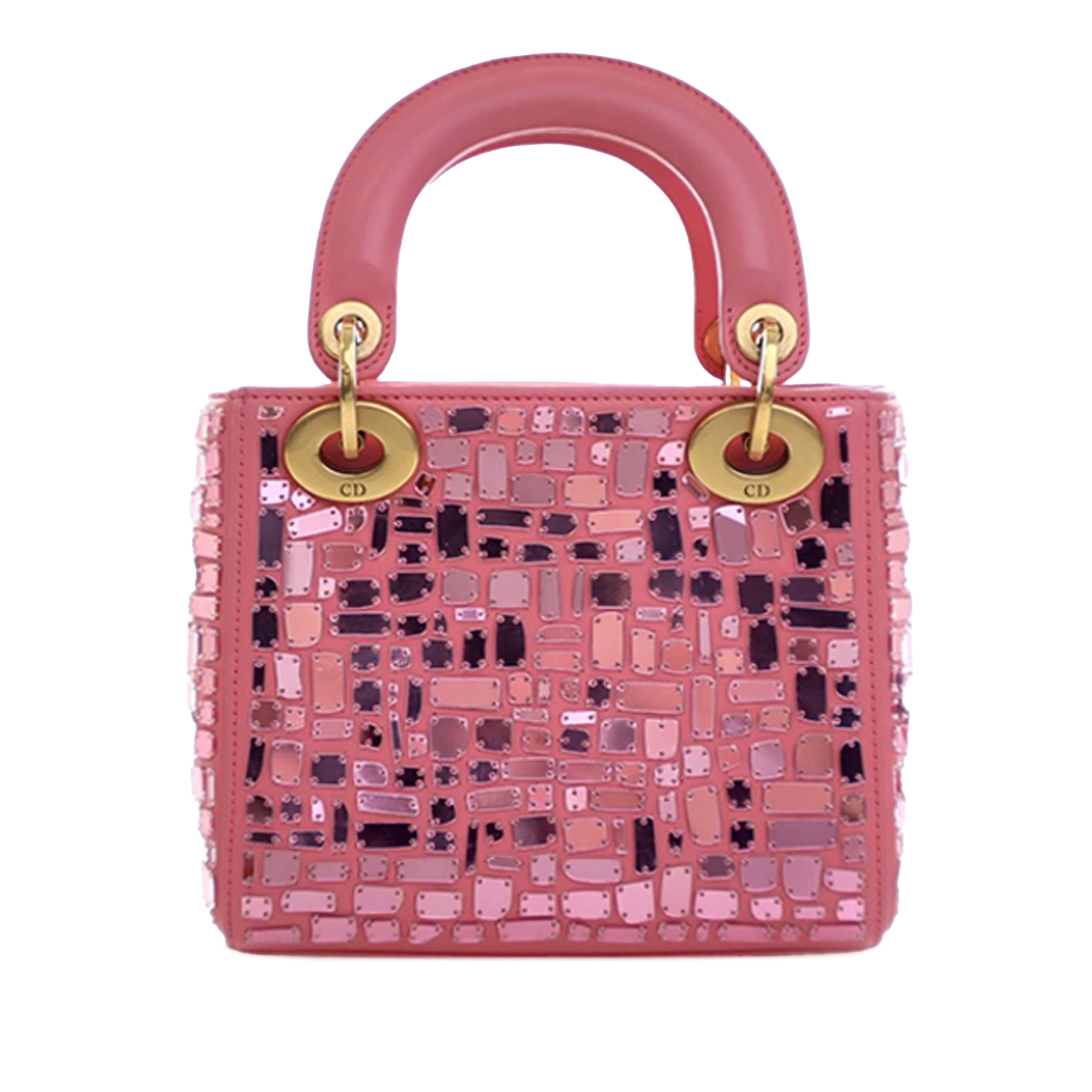 Dior Mini Smooth Calfskin Embroidered Mosaic Of Mirrors Lady Dior, från Luxclusif, i färgen pink. Klicka för att öppna bilden i stort format